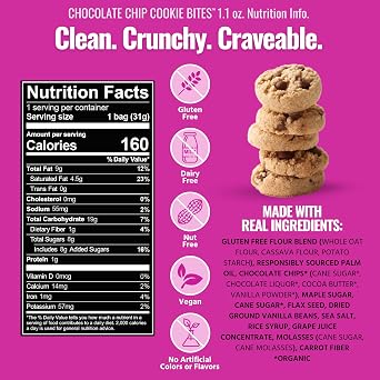 Every Body Eat Chocolate Chip Crunchy Cookie Bites - Gluten Free, Dairy Free, Vegan, Seed Oil Free, Allergy Friendly, School Safe Snacks (1.1oz Pack of 20)