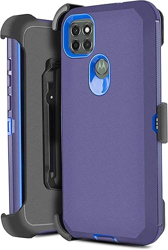 Funda protectora para Motorola Moto G9 Power con protector de pantalla integrado, soporte giratorio con clip para cinturón, funda protectora de