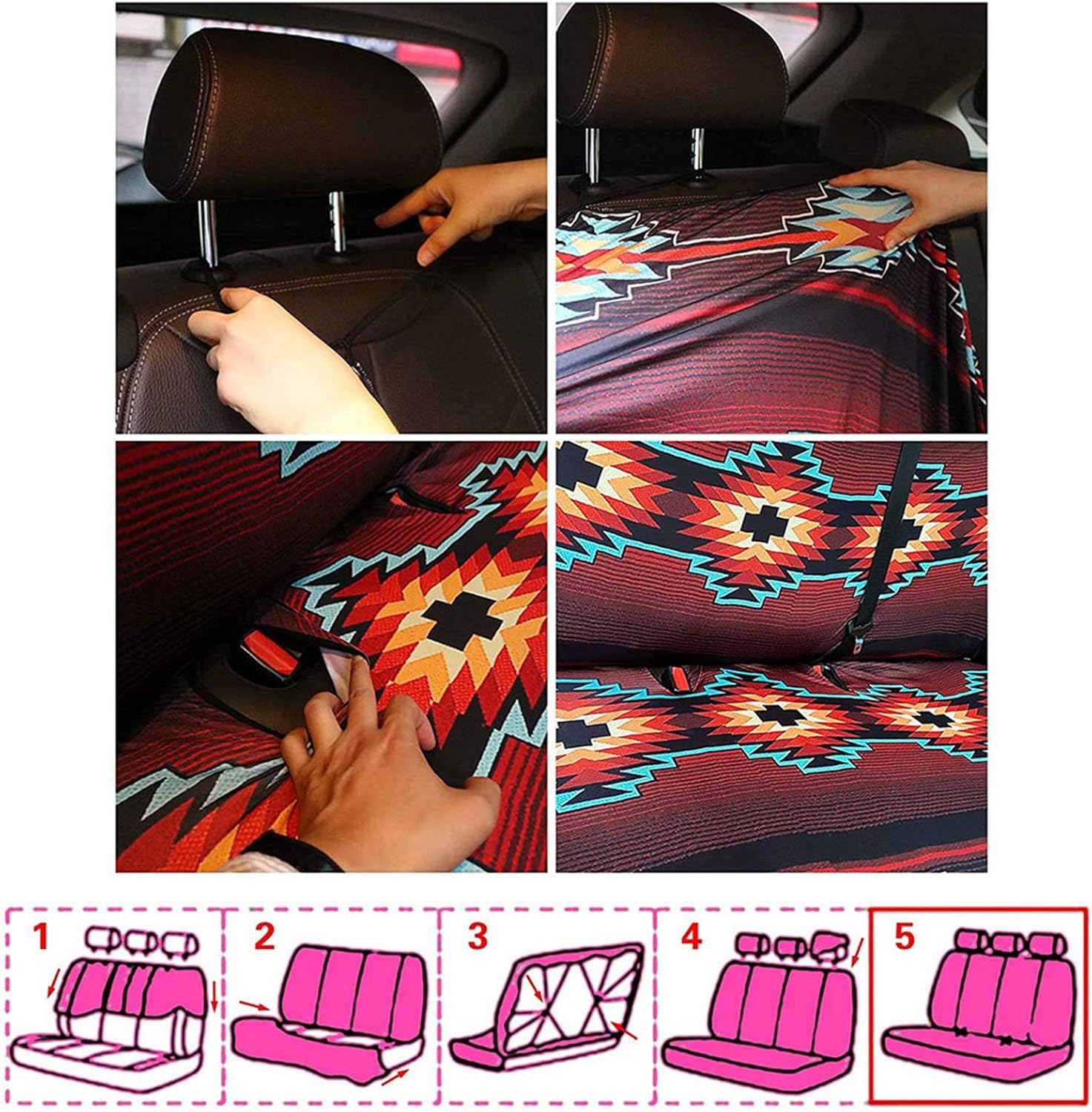 Belidome Galaxy Wolf Car Seat Covers Full Set for Women Men Steering Wheel Cover Belt Pads Cushion Auto Interior Decoration