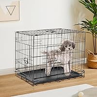 Vista 6 de Sweetcrispy - Jaula grande para perros con panel divisor, de 91 cm, de doble puerta, plegable, de alambre de metal, con bandeja antiderrame