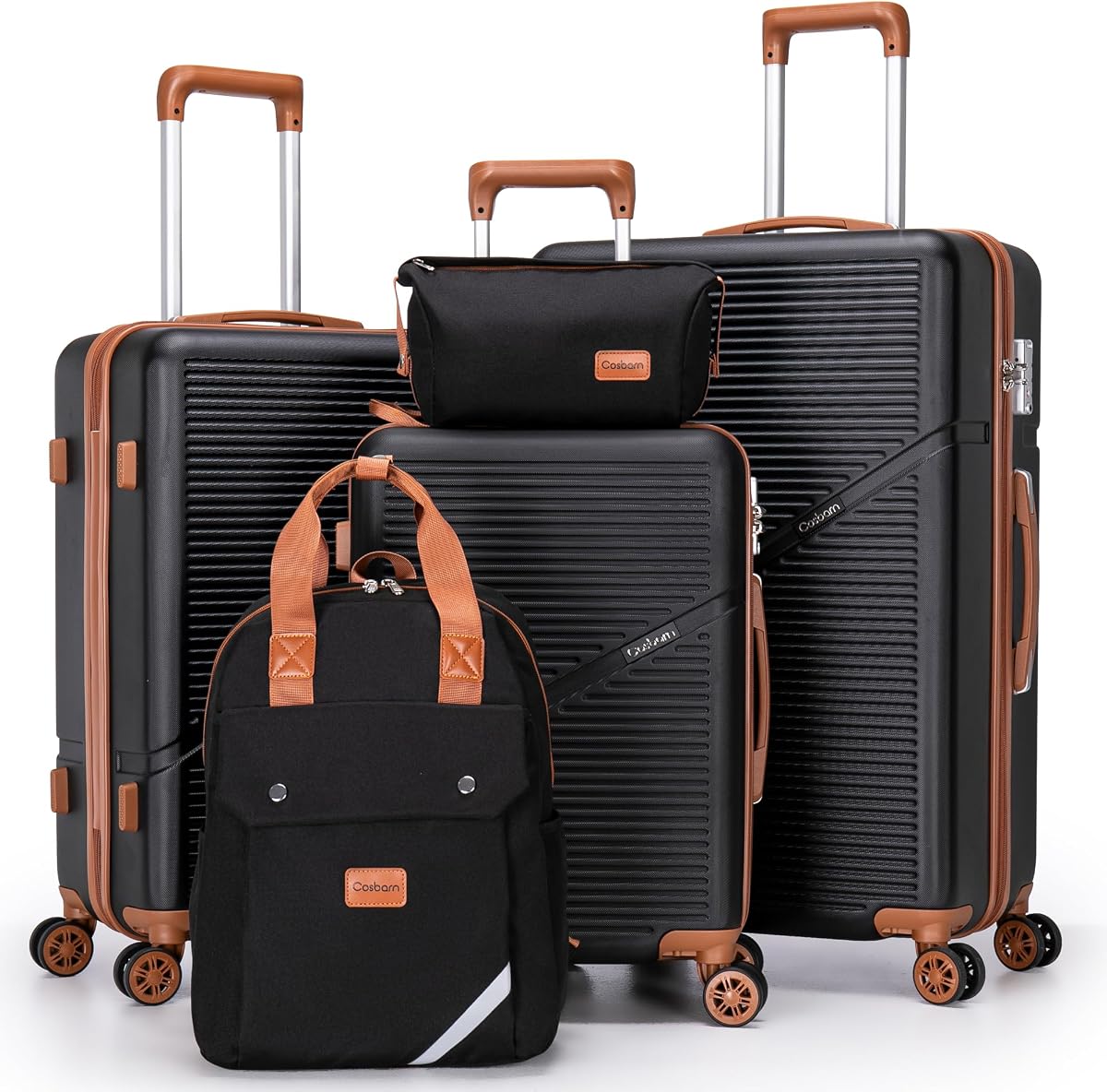 Cosbarn Luggage Sets, Lightweight Durable Hardshell 5 Piece Suitcase set | Suitcase Sets With 360° Spinner Wheels, TSA-approved Lock, Family Travel, 20/24/28 Inch Carry on Luggage With Backpack