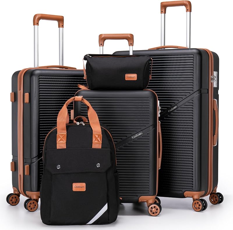 Cosbarn Luggage Sets, Lightweight Durable Hardshell 5 Piece Suitcase set | Suitcase Sets With 360° Spinner Wheels, TSA-approved Lock, Family Travel, 20/24/28 Inch Carry on Luggage With Backpack