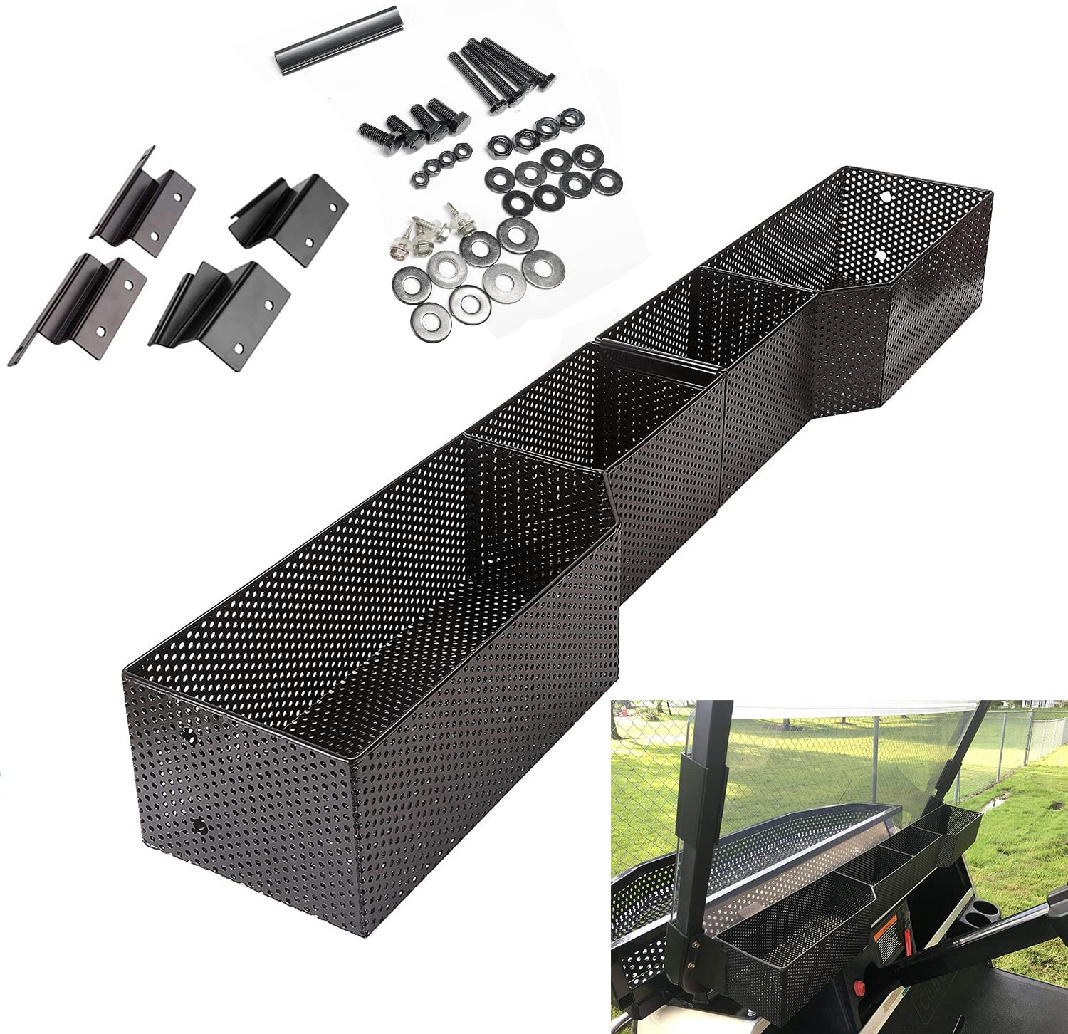 Dr.Acces Golf Cart Club Car Front Inner Storage Basket and Rack Fits Club Car Precedent & Club Car DS 2000 UP, Heavy Steel Golf Cart Mesh Basket