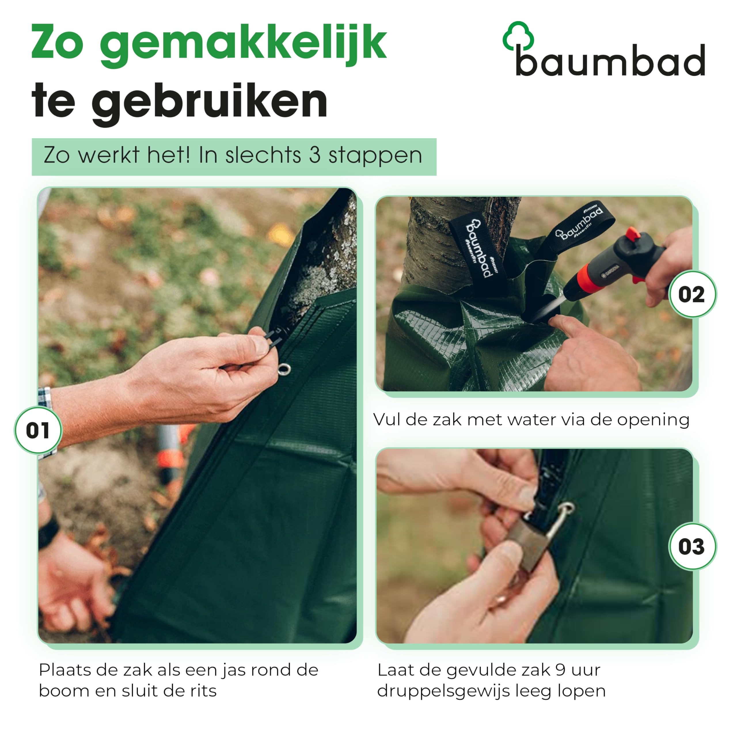 baumbad 1 Premium PE bewateringszak, 75 liter, polyethyleen, uv-bestendig, boomzak voor irrigatie in groen, met milieuvriendelijke verpakking