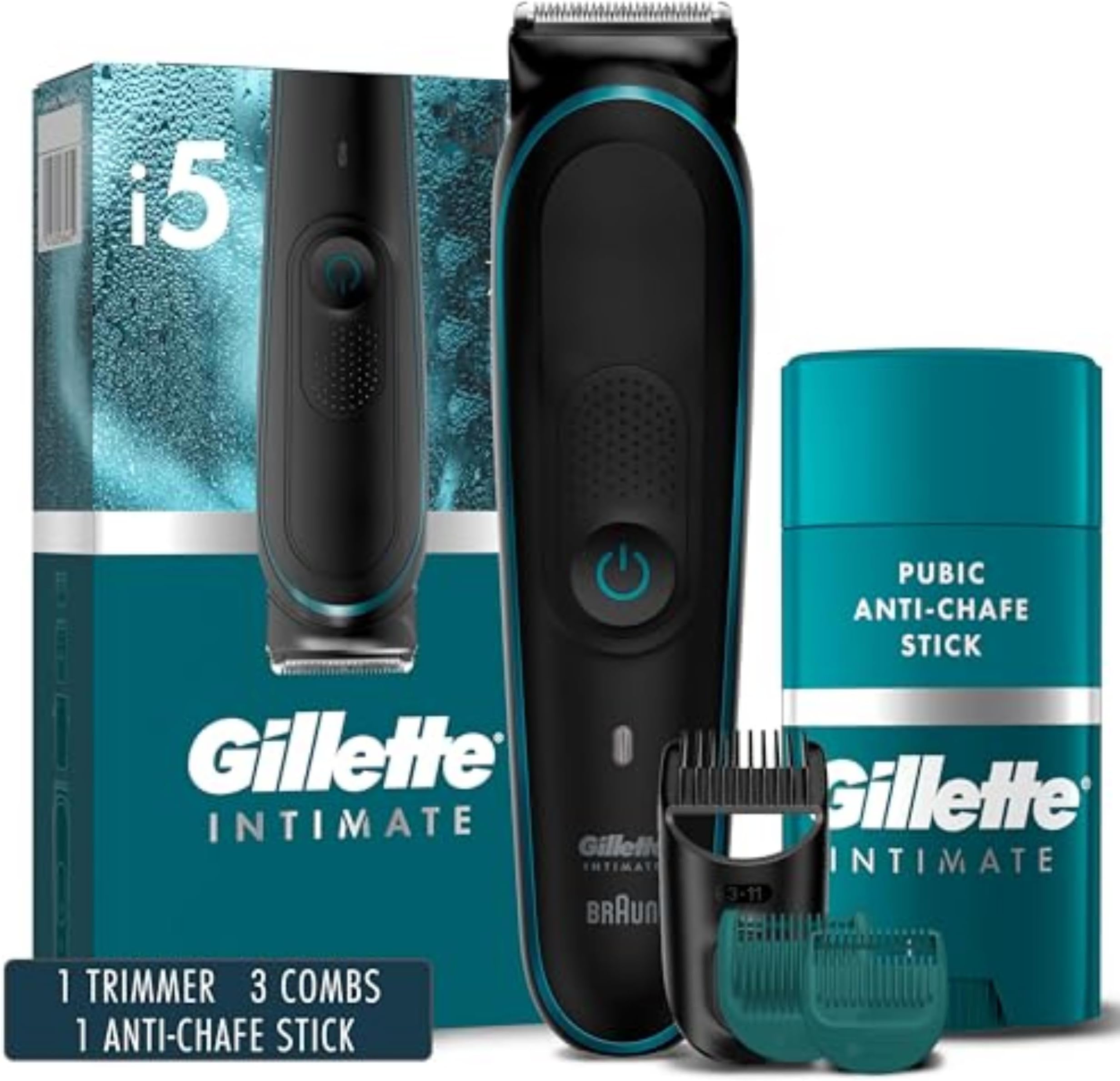 Intimate Men’s Pubic Hair Trimmer, SkinFirst Pubic Hair i5 Trimmer for Men, Waterproof, Cordless for Wet/Dry Use, Shaver for Men, Lifetime Sharp Blades, Includes Anti Chafe Stick, Gift Set
