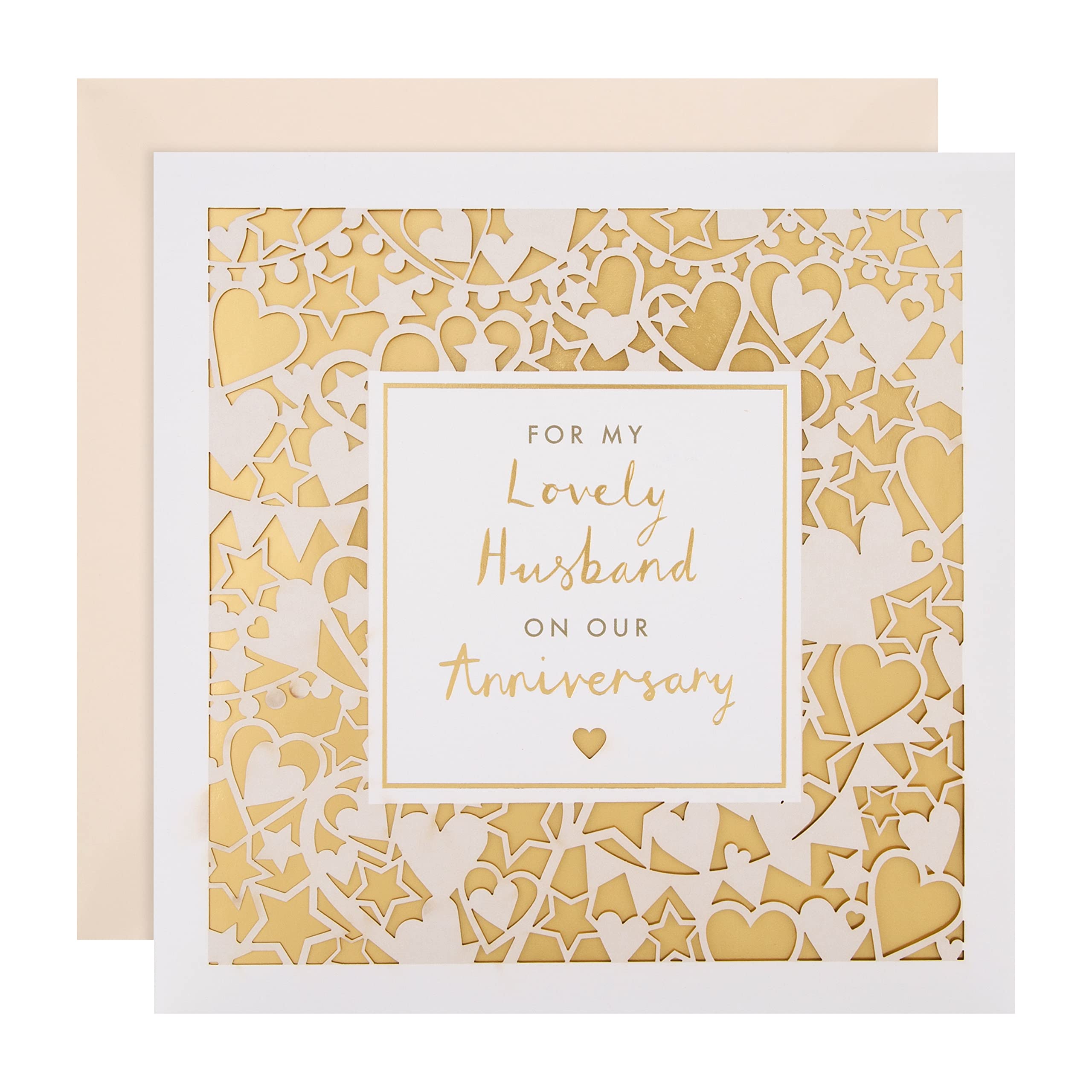 Hallmark Anniversary Card for Husband - Intricate Laser-cut Design with Gold Foil Background