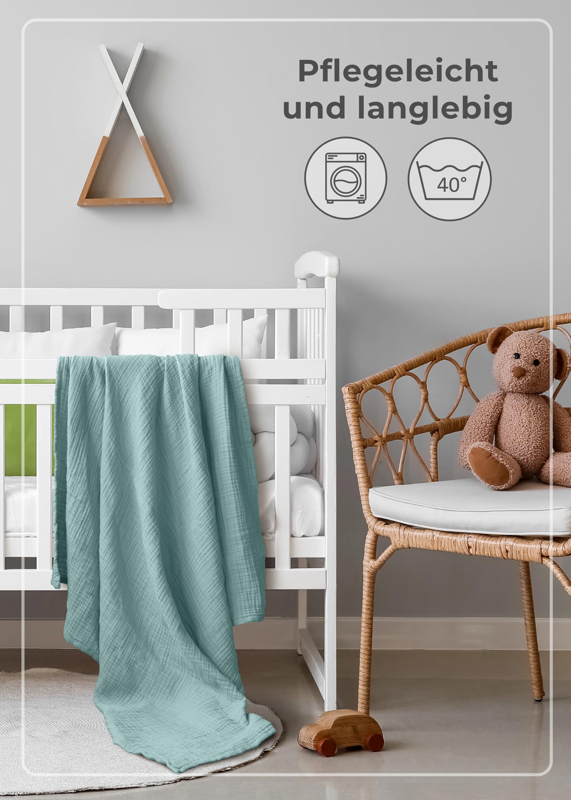 LAYNENBURG Premium Musselin Babydecke 120x120cm – 4 lagige Decke aus 100% Baumwolle - Oeko-TEX 100 - Kuscheldecke oder Schlafdecke, Pucktuch, Spucktuch für Baby, Neugeborene & Kinder (mintgrün)