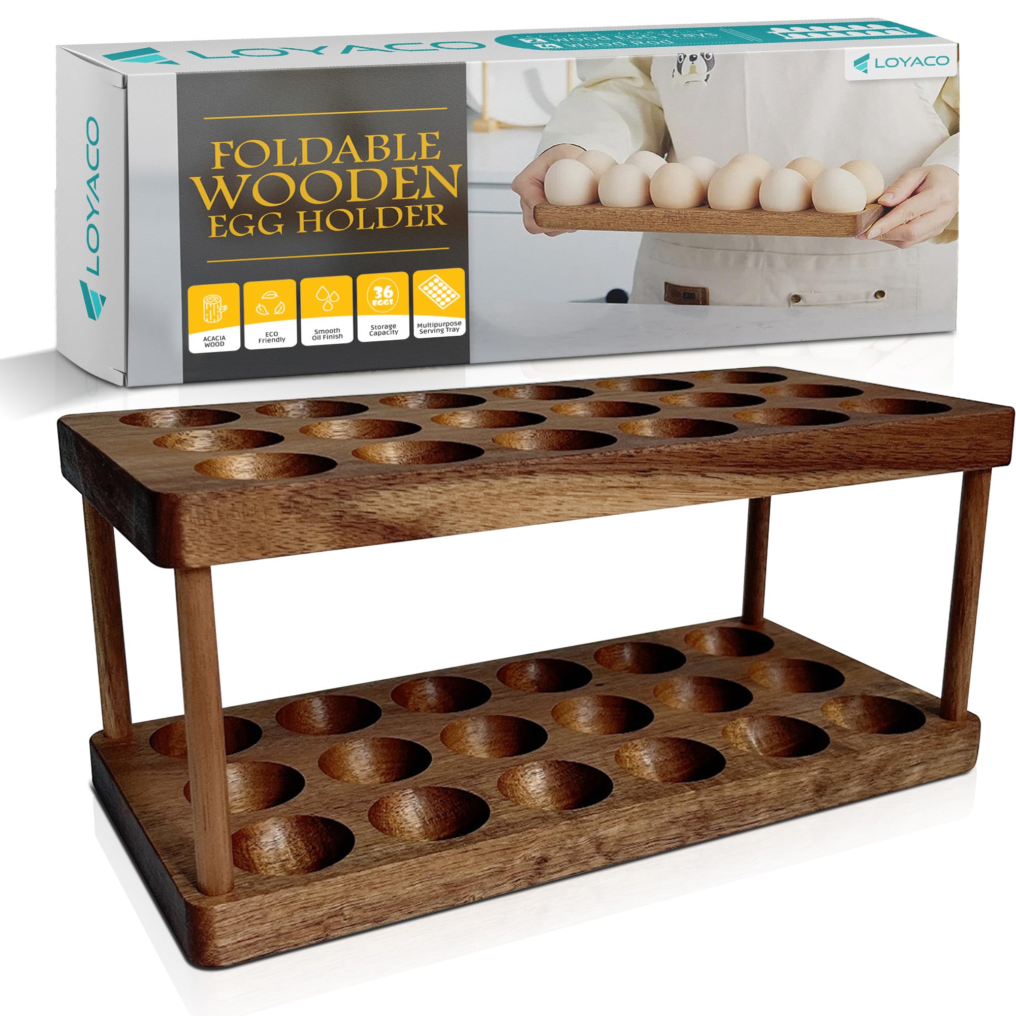 Amazon.com: LOYACO Stackable Acacia Wooden Egg Holder Countertop ...