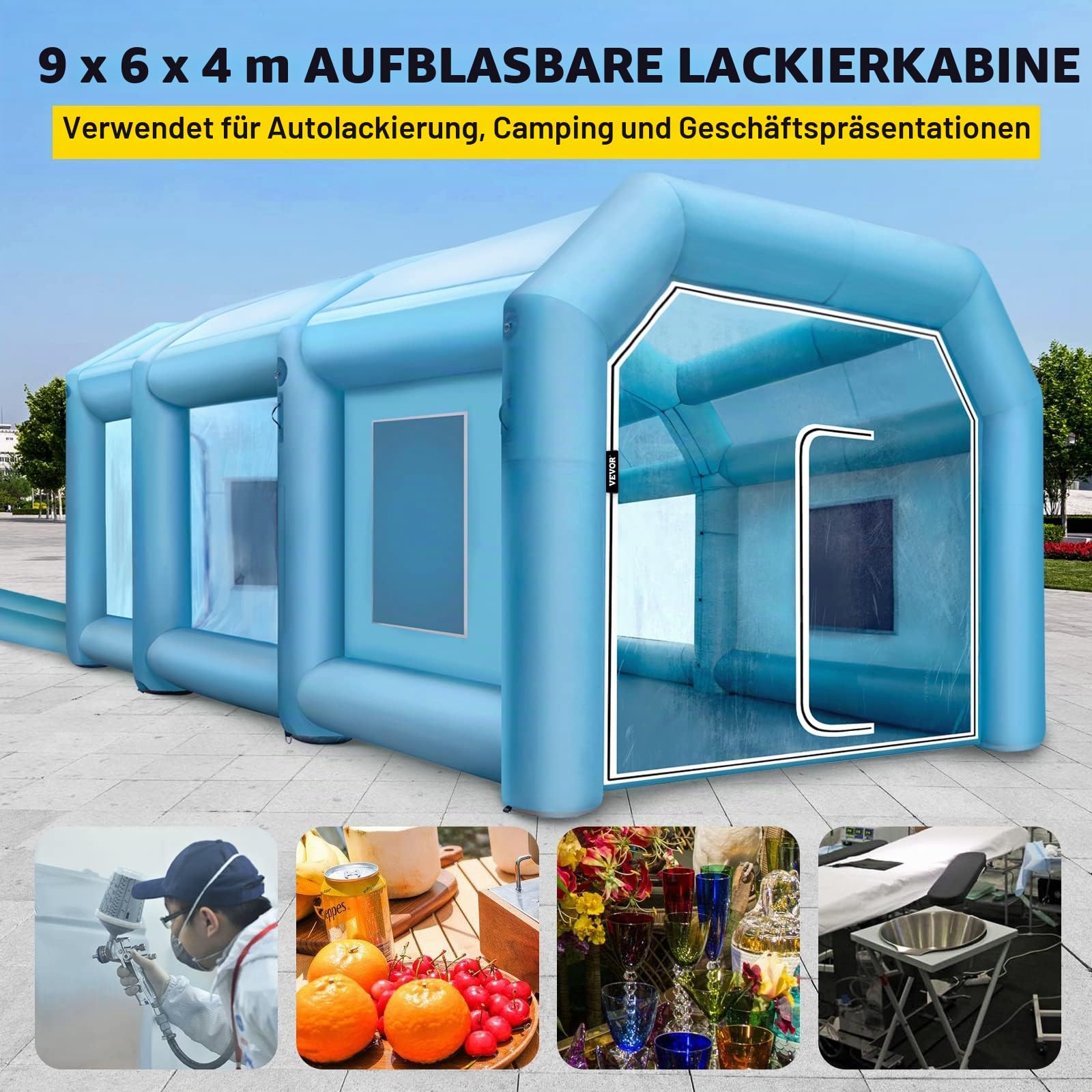 VEVOR Aufblasbare Lackierkabine 9 x 6 x 4 m mit Gebläse und Luftfiltersystem