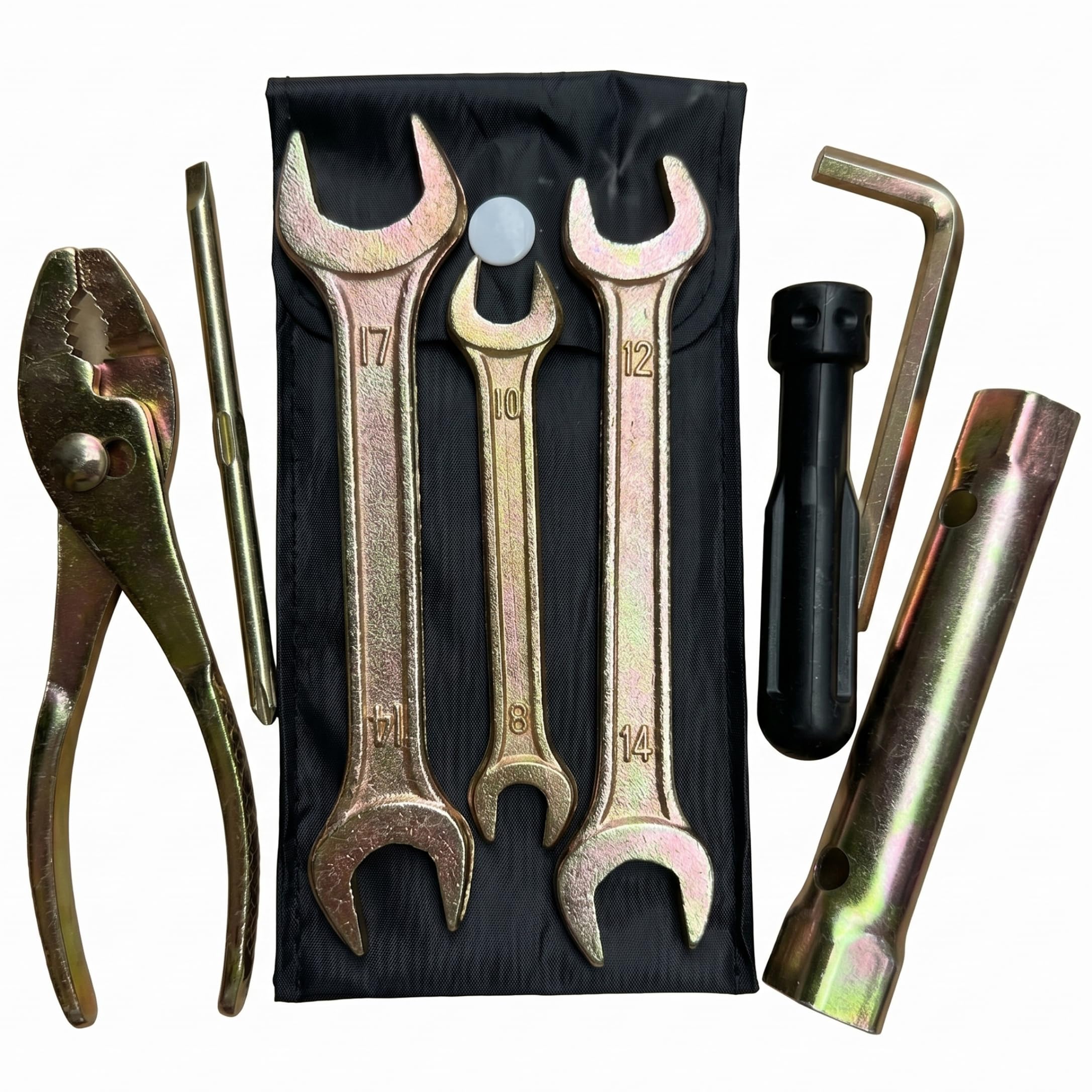 Metal Motorcycle Tool Roll Kit with Synthetic Fiber Storage Bag for Maintenance & Repairs Black