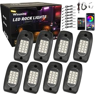 Winunite 8 Pods RGB LED Rock Lights 12V with Wires,120 LEDs Waterproof Music Mode APP/Remote Control Multicolor LED Underglow Light Kit Wheel Well Lights for Off Road Trucks SUV ATV UTV Trailer Boats