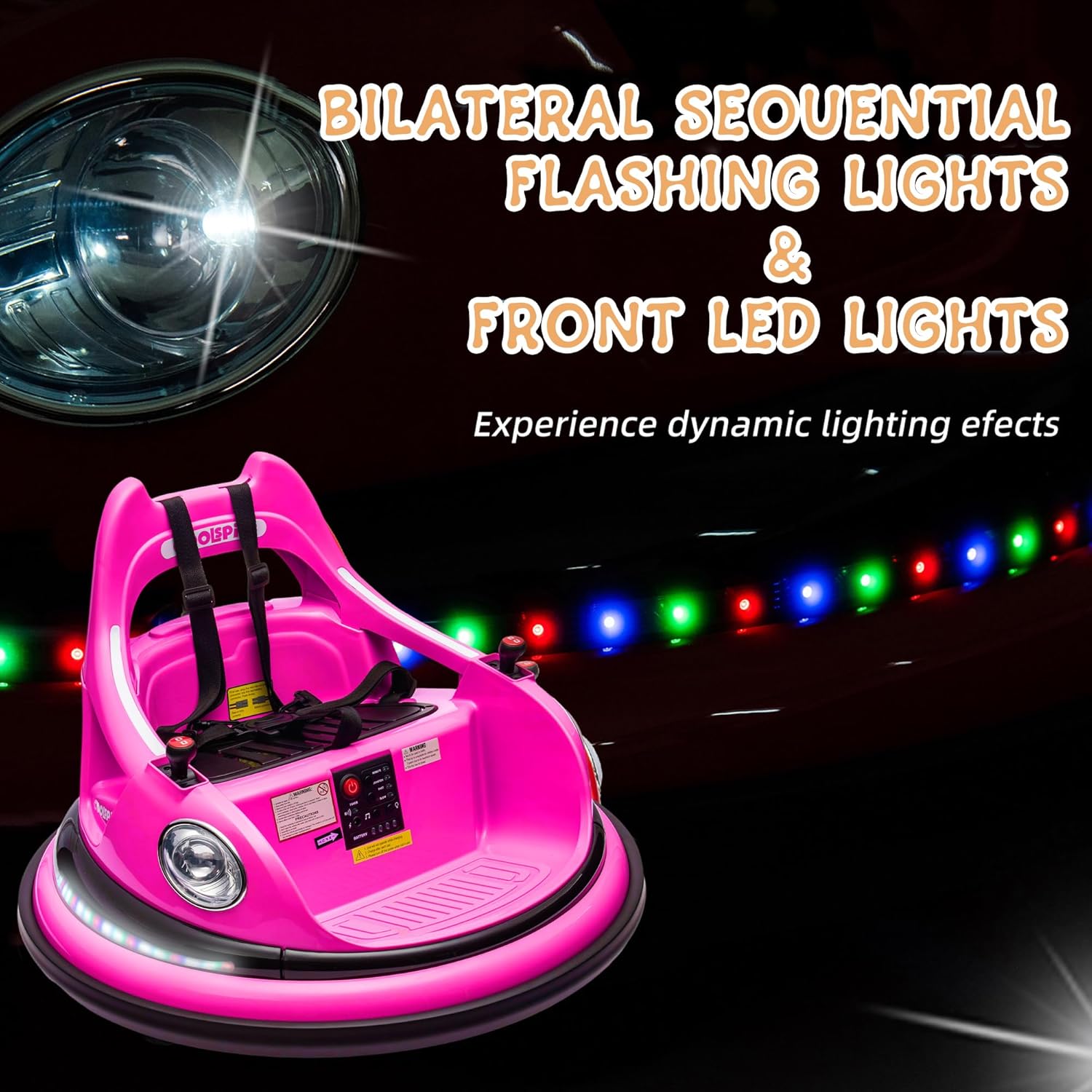 12V Electric Ride On Bumper Car for Kids, Bumper Car for Toddlers 3+ W/Remote Control, LED Lights & 360 Degree Spin, Bluetooth, Anti-Collision Padding Five-Point Safety Belt (Rose Red)