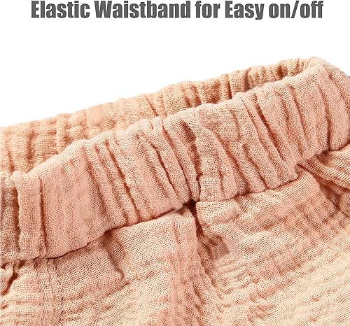 Miniatura 2 de Uttpll Pantalones cortos de algodón para bebés y niñas con volantes lindos pantalones cortos de lino para bebés pantalones cortos de harén sueltos