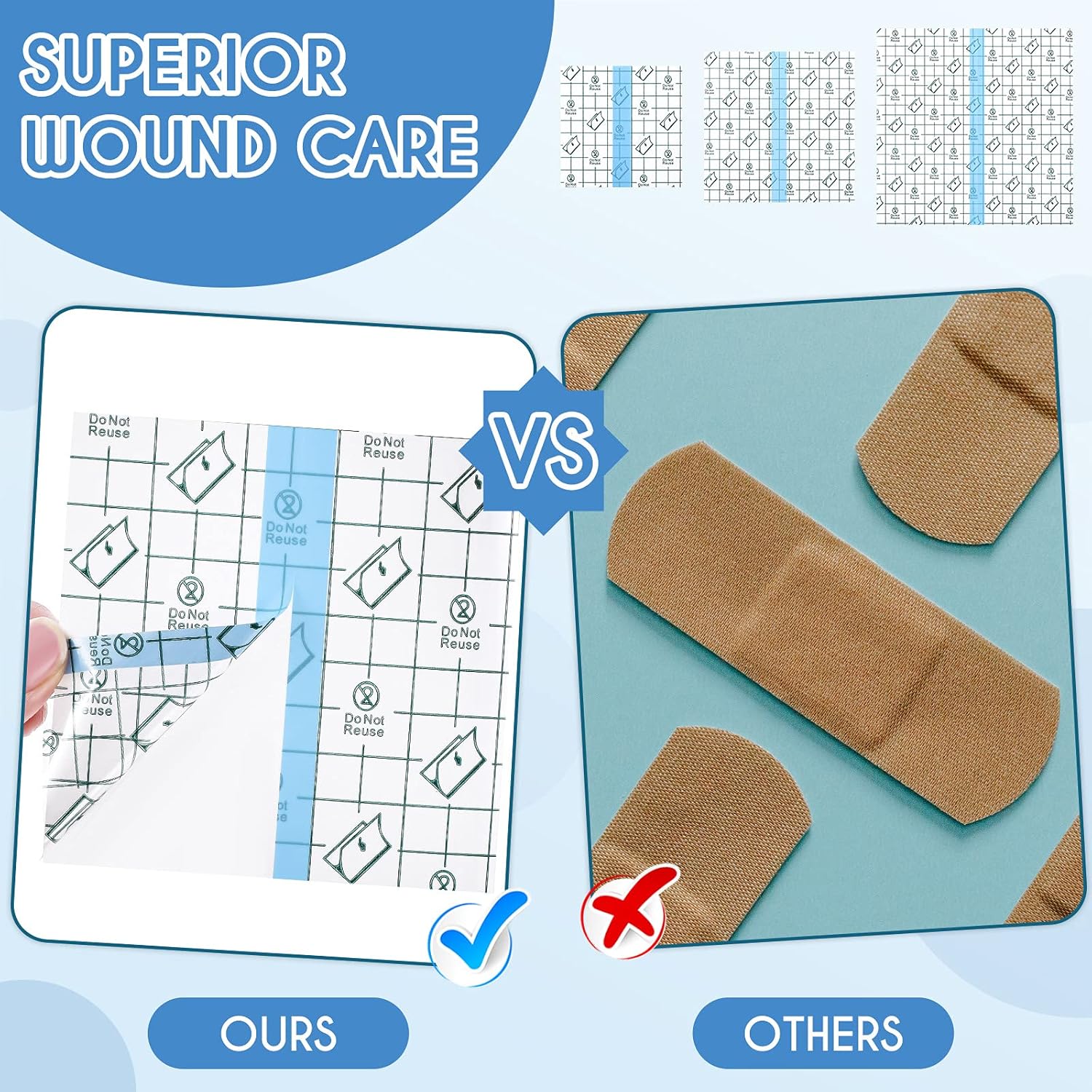 48 Pieces Transparent Stretch Adhesive Bandage Waterproof Adhesive Bandages Clear Protective Adhesive Bandage Waterproof Transparent Dressing Tape 3 Sizes, 8 x 8 Inch, 6 x 6 Inch, 4 x 4 Inch : Health & Household