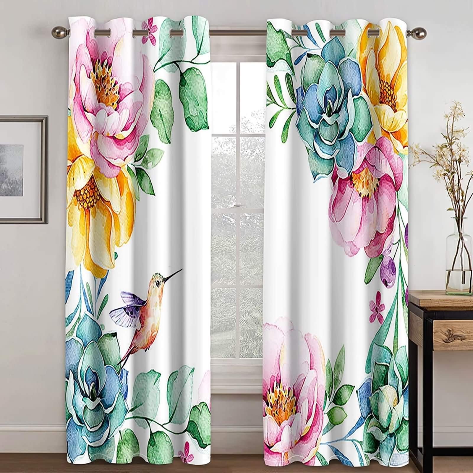 Rideau occultant imprimé fleurs oiseau polyester haut de gamme salon