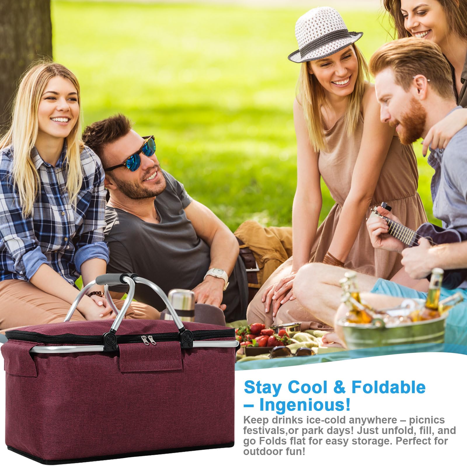 18L Einkaufskorb Faltbar, Einkaufskorb mit Kühlfunktion, mit Deckel, Korb Einkaufen, Kühlkorb Klappbare, Kühlbox Tragbare, Tragekorb, Isoliert für Reisen, Picknick, Einkaufen