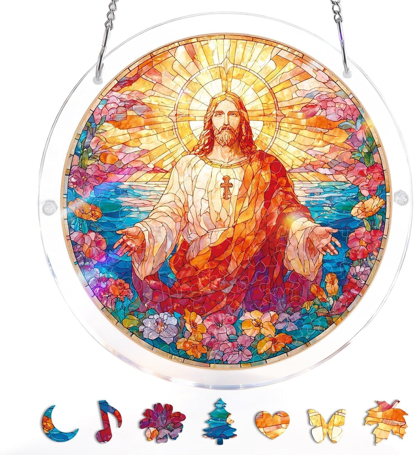 Acrylic Puzzle Suncatcher,83 Pieces Sun Catcher Stained Glass Acrylic Puzzle Decoration for Home Decor Birthday Women Men Mom (Chasing the Sun Sea) — view 16