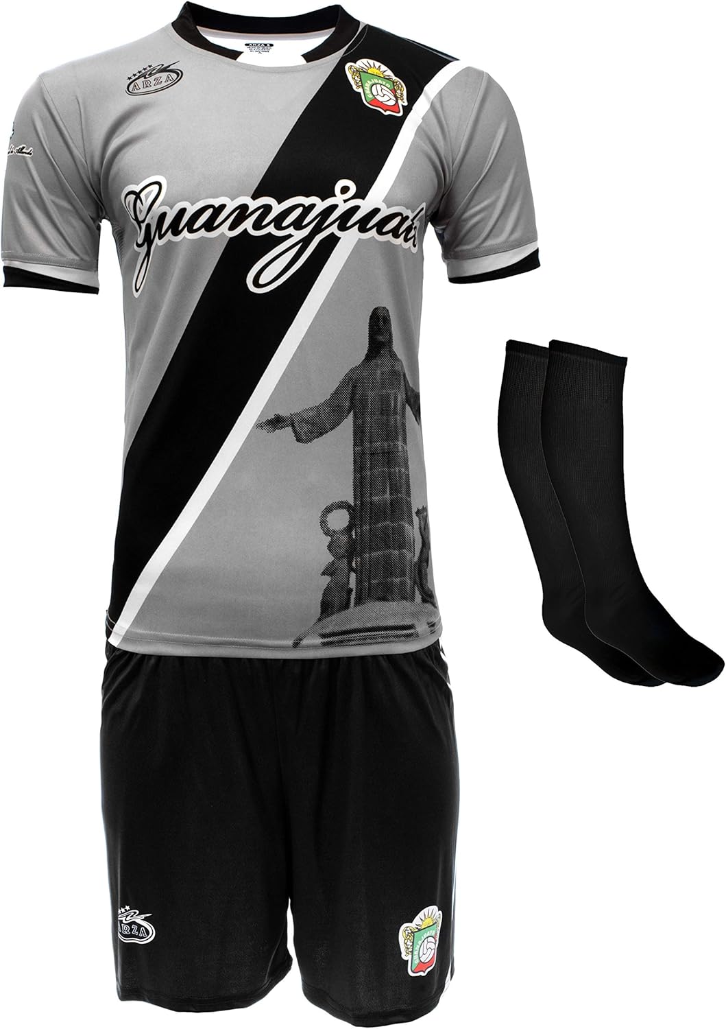 ARZA Guanajuato Soccer Uniform Set – Gray and Black Sublimated Jersey, Shorts and Socks, Custom