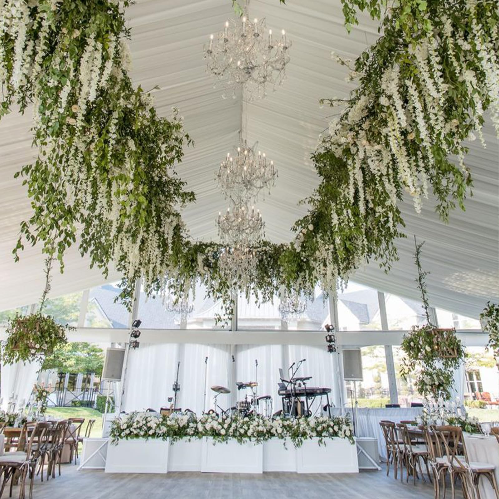 CEWOR 60 Pack Wisteria Hanging Flowers 3.7 Feet Artificial Flowers Fake Wisteria Vine Hanging Garland Silk Flowers String for Wedding Party Home Greenery Wall Decor (White)