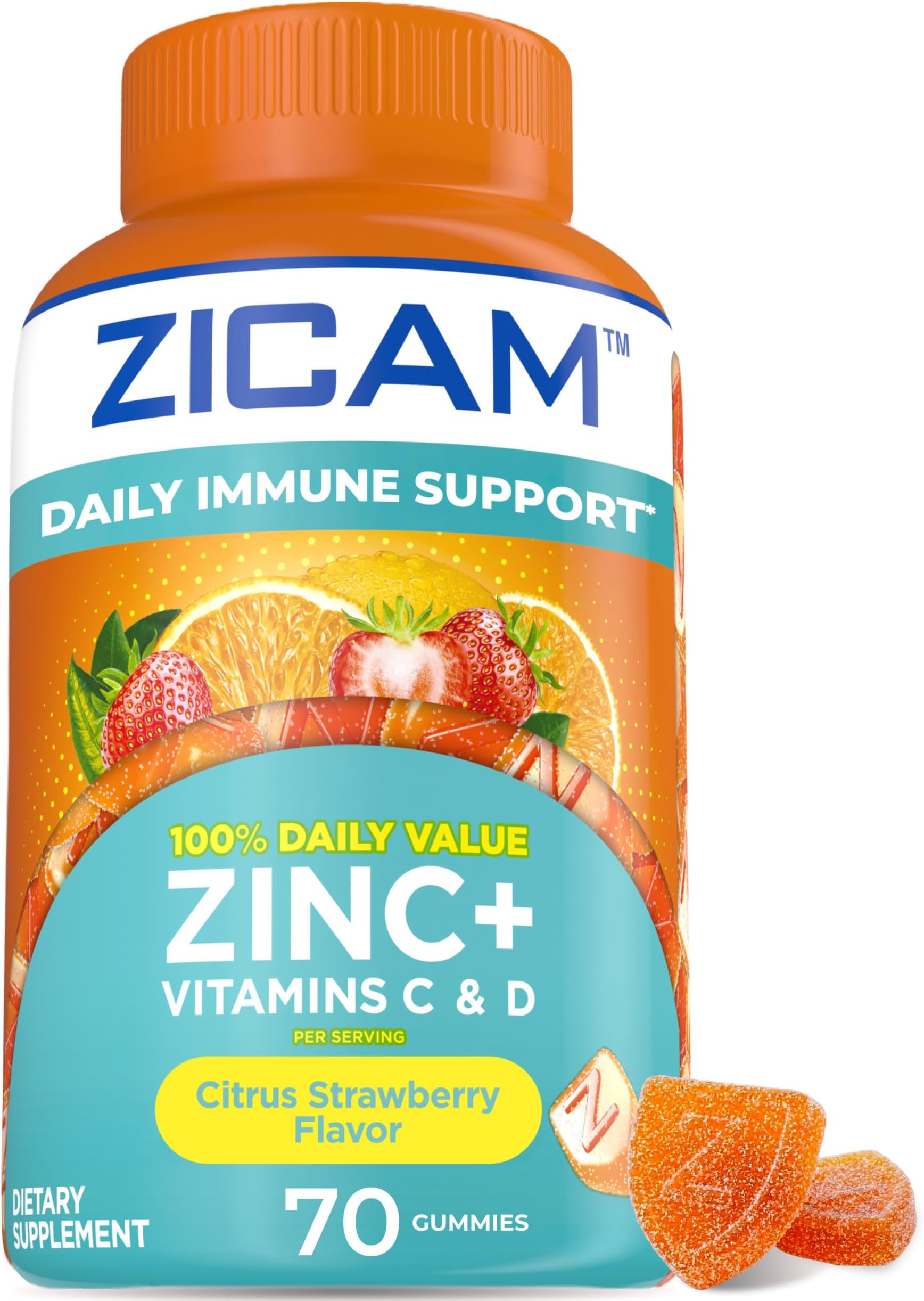 Zicam Daily Immune Support Gummy Supplement, Citrus Strawberry, 70 Count