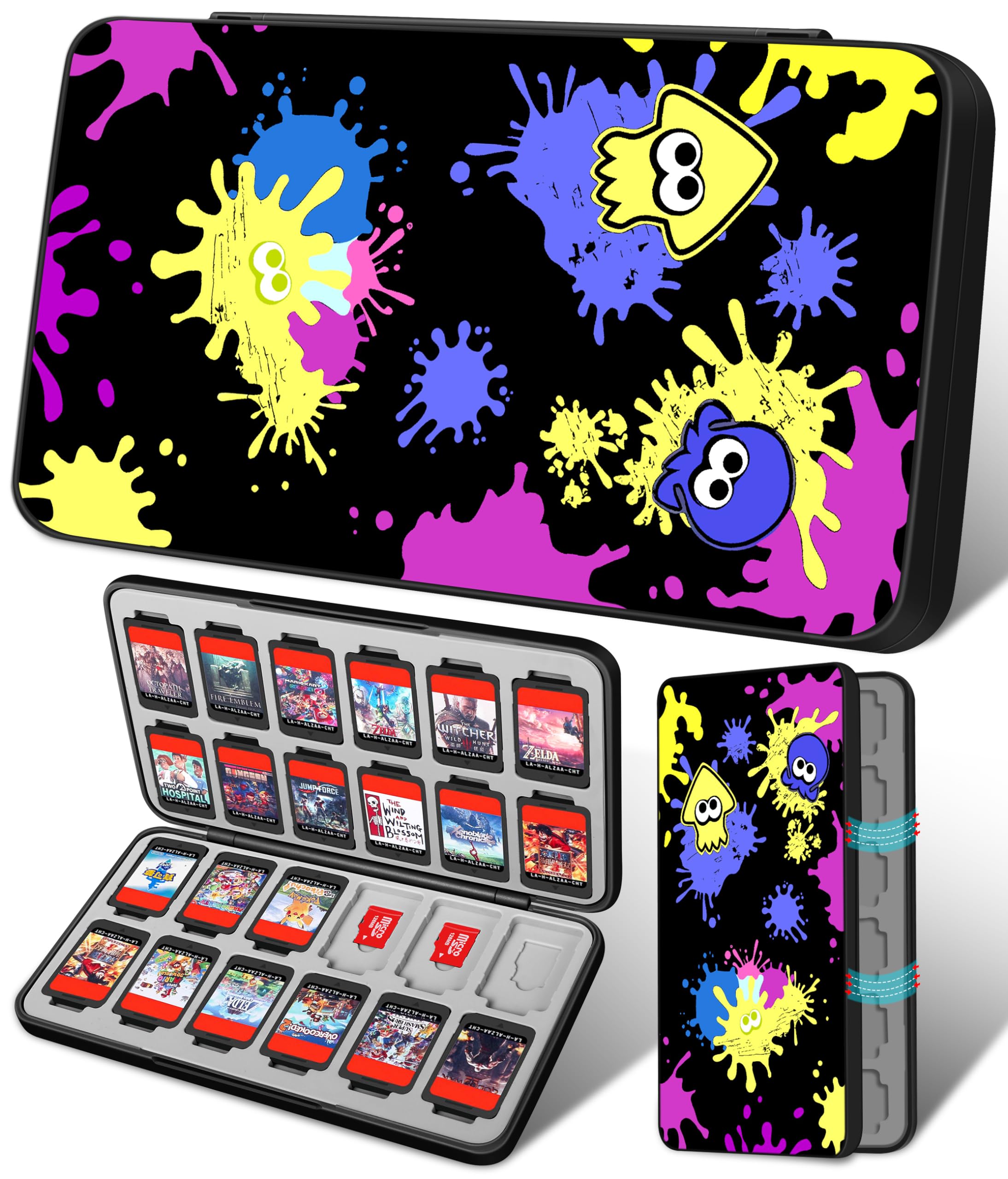 Xinocy for Nintendo Switch Game Case with 24 Game Holder Slots and 24 SD Micro Card Slots for Nintendo Switch/Lite/OLED,Cute Cartoon Games Cartridge Cases for Boys Kids Girls Kawaii Storage Box, Look
