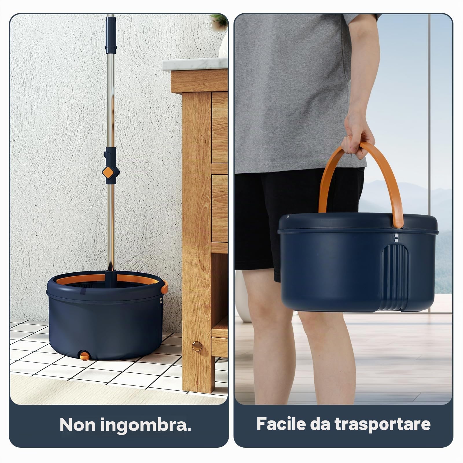 FANATSK - Mocio con sistema a secchio, 4L, con testa girevole a 360°, sistema di separazione, con 8 panni in microfibra, sistema di pulizia per pavimenti bagnati e asciutti, colore: Blu