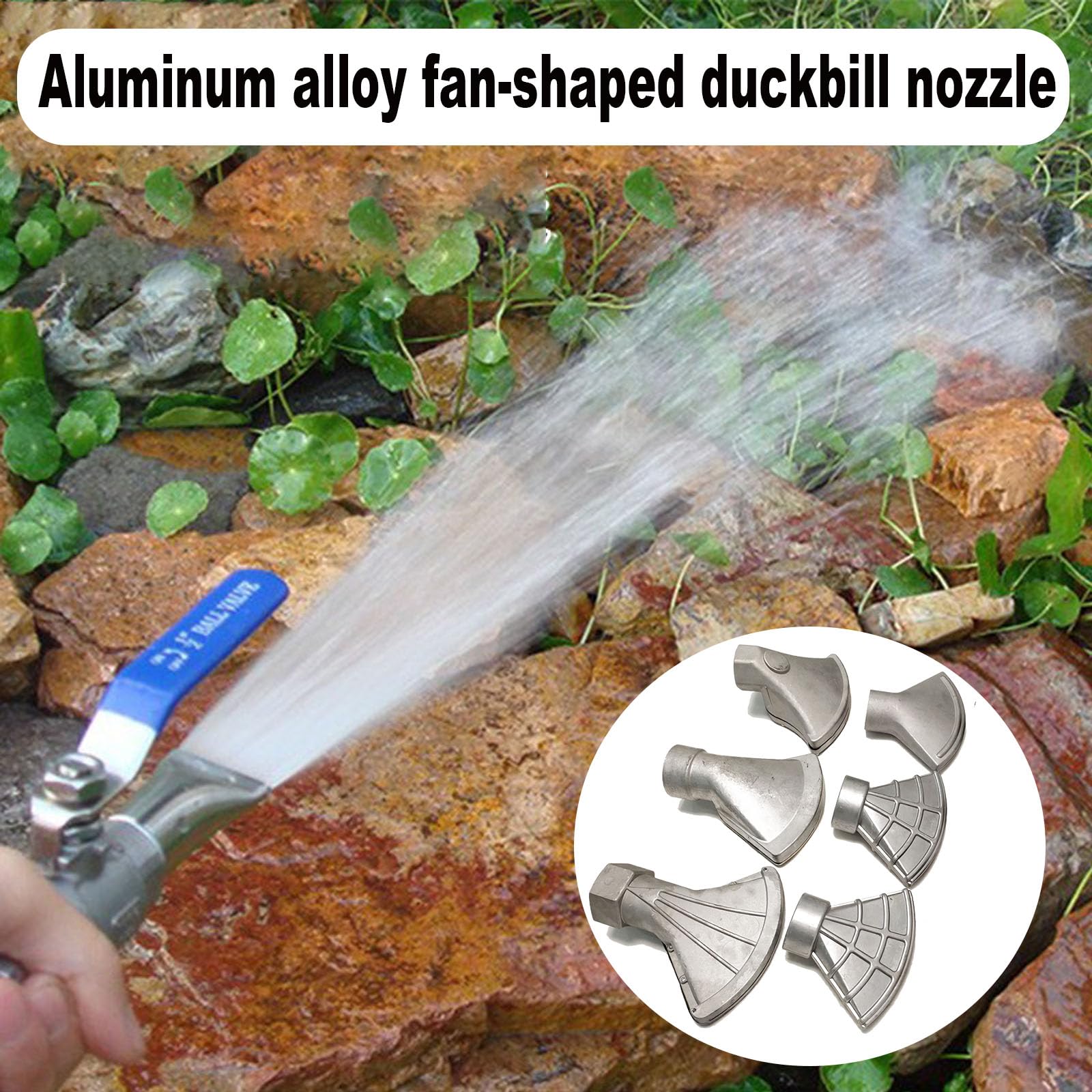 Boquilla de pico pato Cabezal pulverización abanico plano Patrón amplio Resistente a altas temperaturas Metal plateado Se adapta accesorios estándar En aluminum alloy Style Z - 2-inch external thread