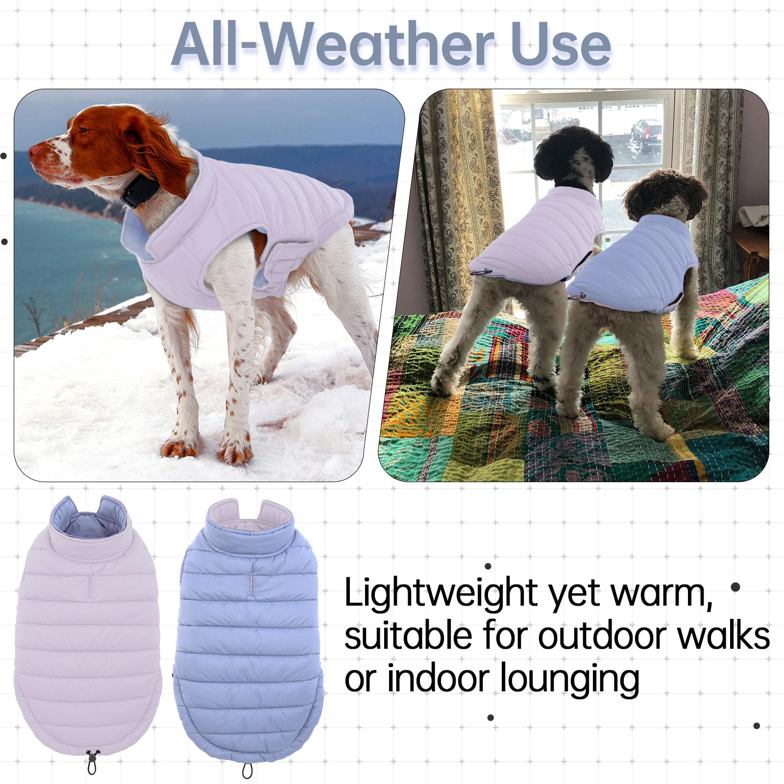 Lelepet Piumino per cani caldo, reversibile, imbottito, antivento, leggero, per il freddo, con cappottini con gancio e anello, per cani di taglia extra grande, non perde pelo, facile da mettere e