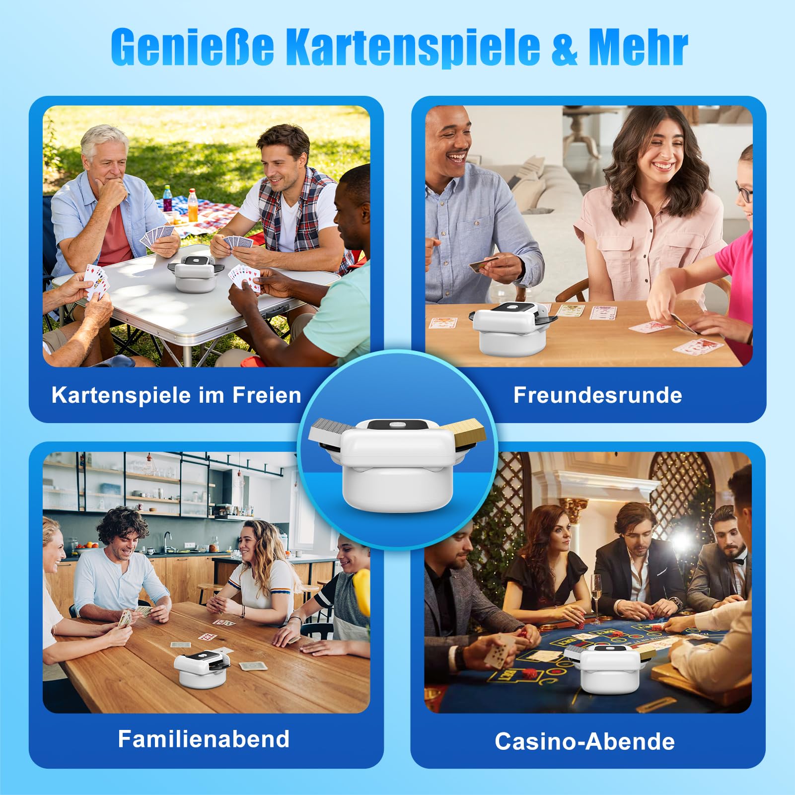 Naxudcoo Kartenmischmaschine: Automatischer Kartenmischer für 1-2 Decks, Kartenmischer mit Aufbewahrungstasche, Geräuscharmes Kartenmischgerät für Poker, Blackjack, Rommé, Phase 10, Partykartenspiele
