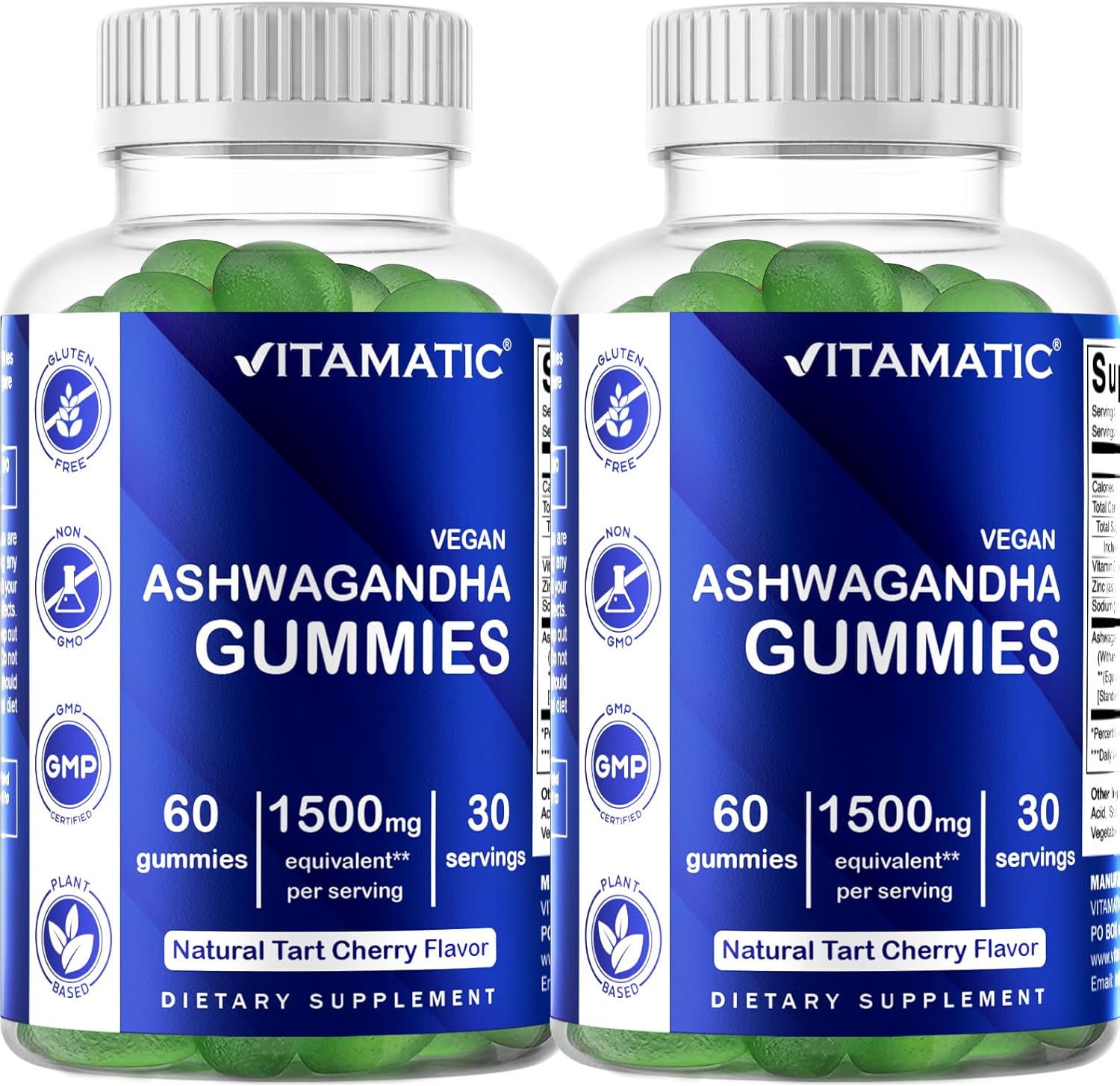 2 Pack Vitamatic Ashwagandha Gummies 1500mg per Serving – 60 Vegan Gummies – 3% Withanolides – Promotes Stress Relief Naturally, Relaxation, Calmness & Immune Health (Total 120 Gummies)