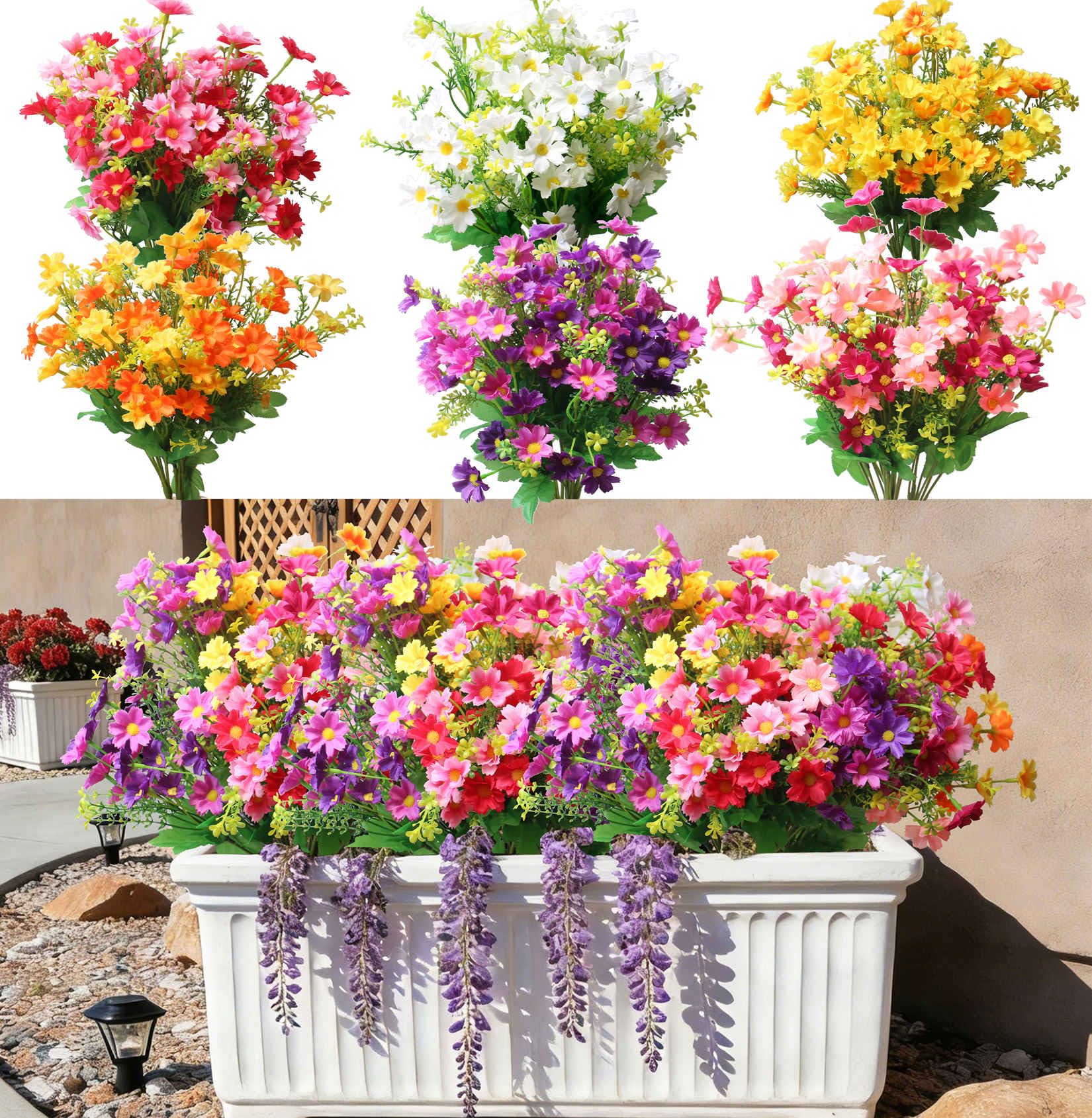 YXYQR 12 Bundles Artificial Daisy Silk Flowers Fake Wildflowers UV Resistant Faux Flowers Plastic Plants Greenery Floral Arrangement for Outdoor