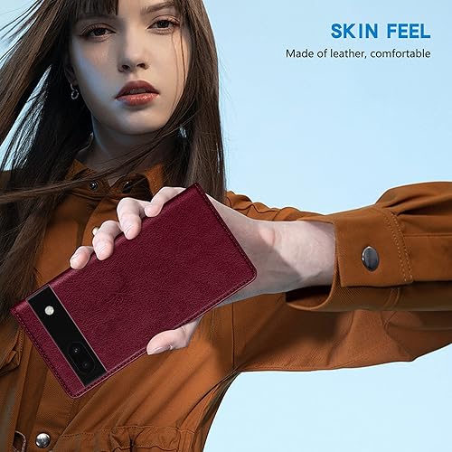 Miniatura 6 de ZZXX Funda tipo cartera para Google Pixel 6a con bloqueo RFID, soporte de ranura para tarjetas, funda protectora de cuero magnético fuerte para