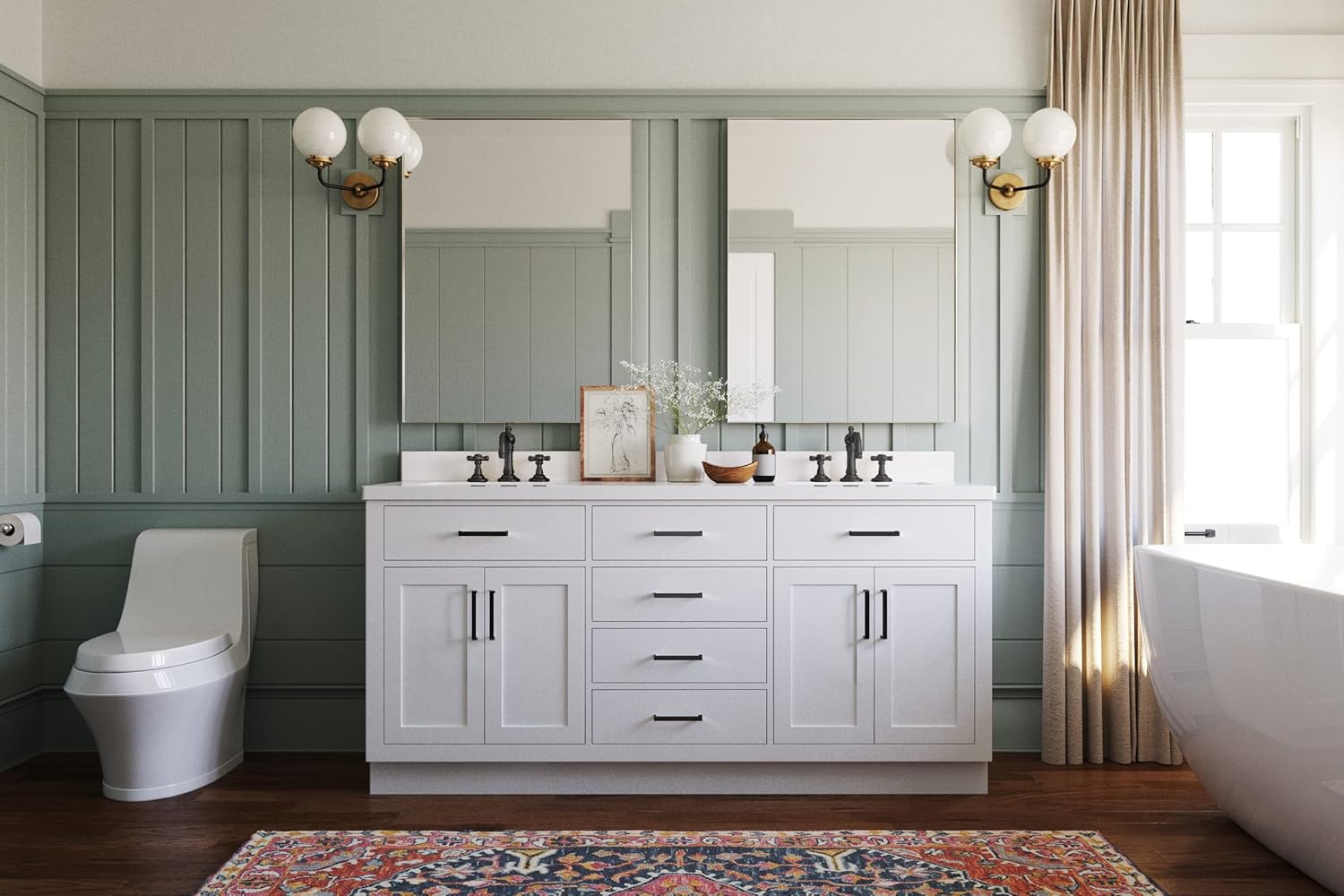 ARIEL Hepburn 73" Inch Double Rectangle Sink Vanity with 1.5" Edge Pure White Quartz Countertop in White