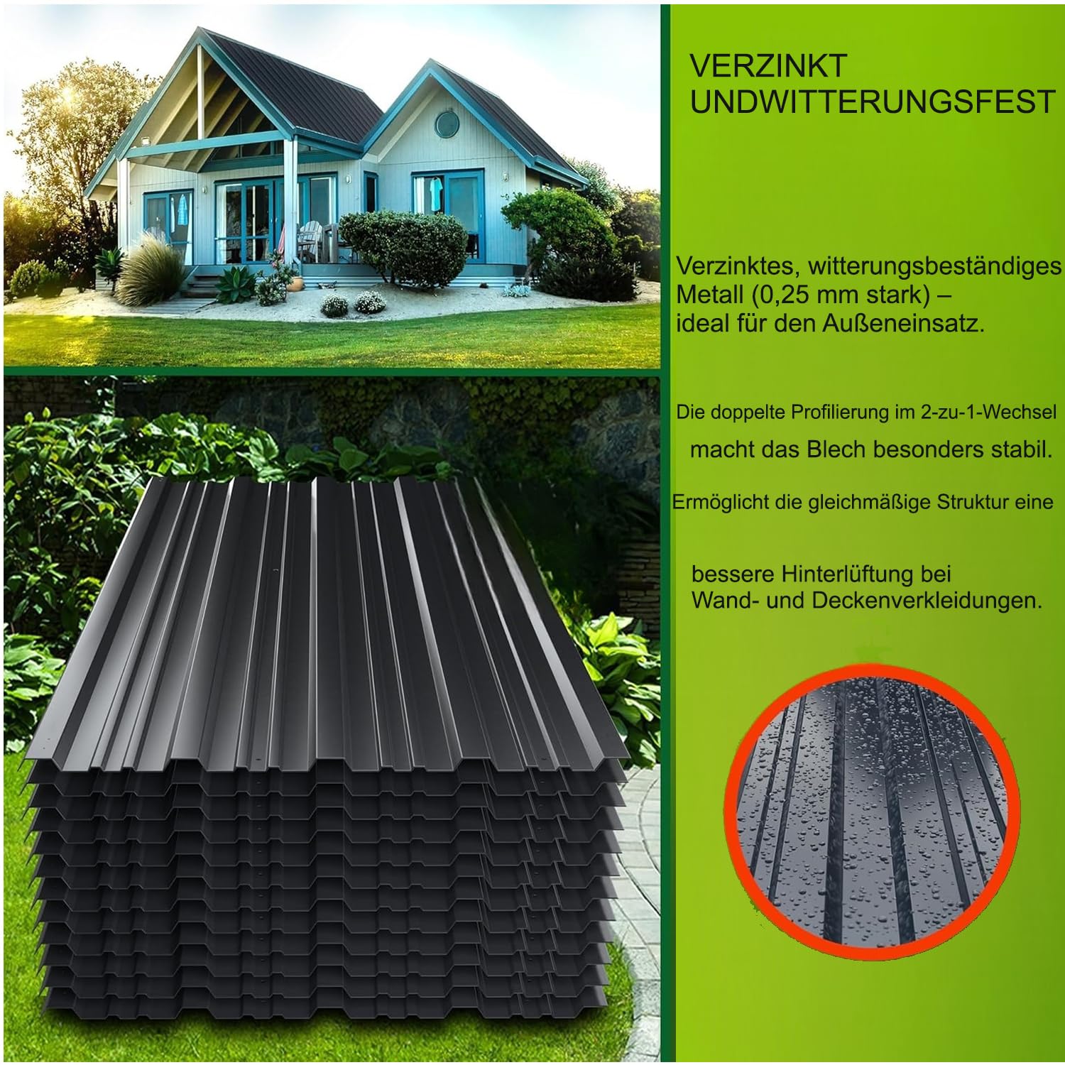 Trapezbleche 12 Stück Wellblechplatten für dach, 115 x 45 cm, 6.21m², Geeignet für Carportdächer und Gewächshäuser,Wetterfest, 0.25 mm dick, einfach zu montieren