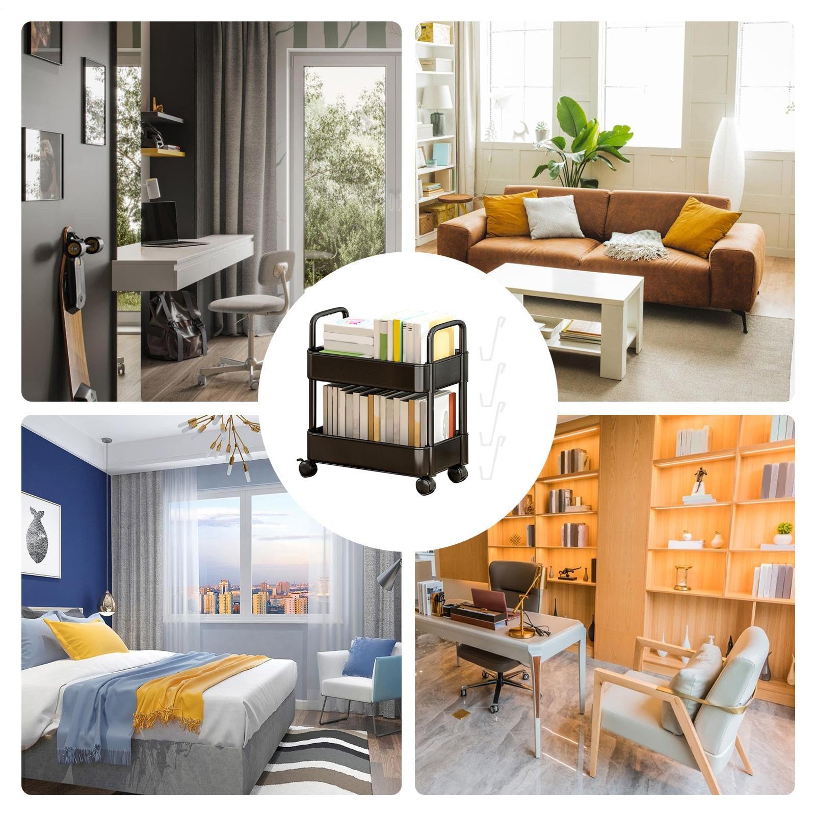 Carrito con 2 niveles, organizador multifuncional para carrito libros, estantería móvil con ruedas, organizador carrito libros para dormitorio, sala estar, escuela en casa, niño
