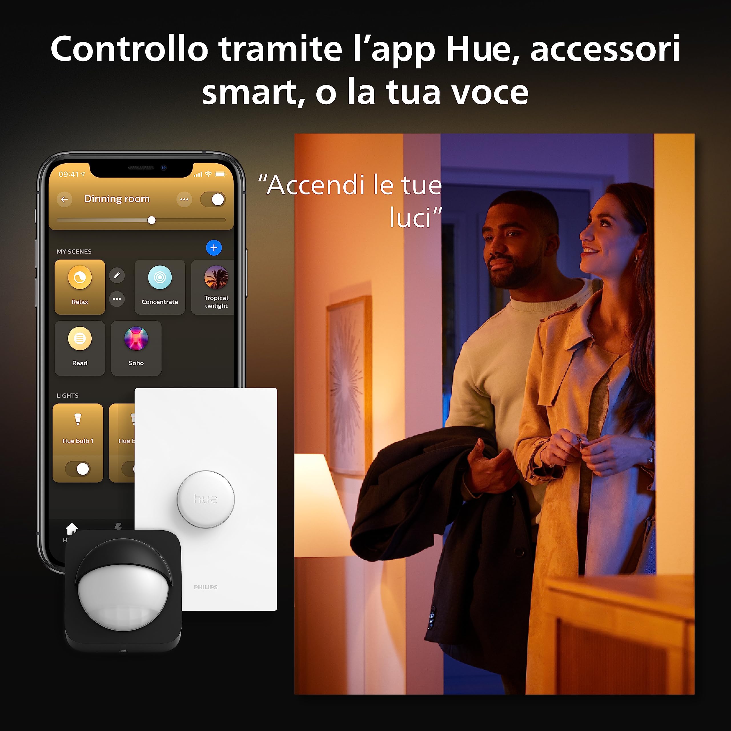 Philips Hue White Ambiance, Pannello Smart Aurelle, luce bianca da calda a fredda, 19W, 60x60cm, nero, Compatibile Bluetooth, Controllo Vocale con Alexa, Google Assistant e Apple Homekit