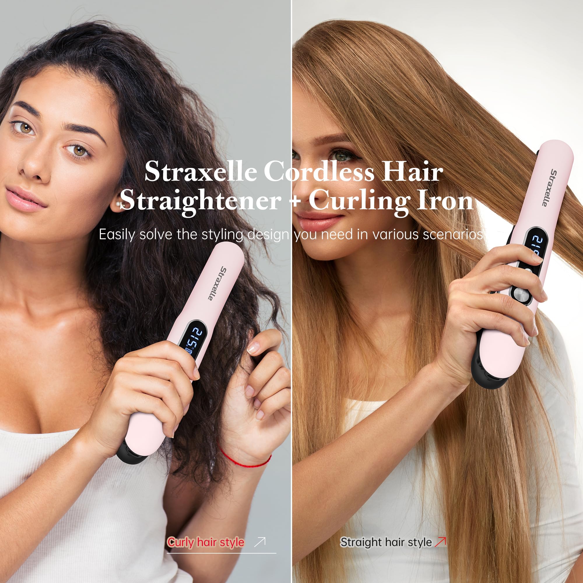 Mini Piastra da Viaggio per Capelli Senza Fili, 2 in 1 Piastra Capelli Senza Fili e Arricciacapelli, 175℃-215℃ Piastre per Capelli Corti per Donne/Uomini, 5000mAh Cordless Hair Straightener