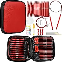 Vista 8 de Looen Juego de 57 agujas de tejer circulares de aluminio con asas ergonómicas, agujas de ganchillo intercambiables de 13 tamaños con estuche