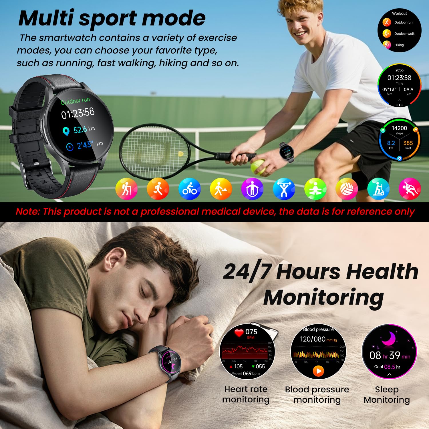 Montre Connectée Homme Smartwatch ECG+HRV - Repondre Appel 1.43'' AMOLED Montre Intelligente Santé Bracelet Connectee avec Sommeil SpO2 Fréquence Cardiaque Podomètre Fitness Tracker pour Android iOS