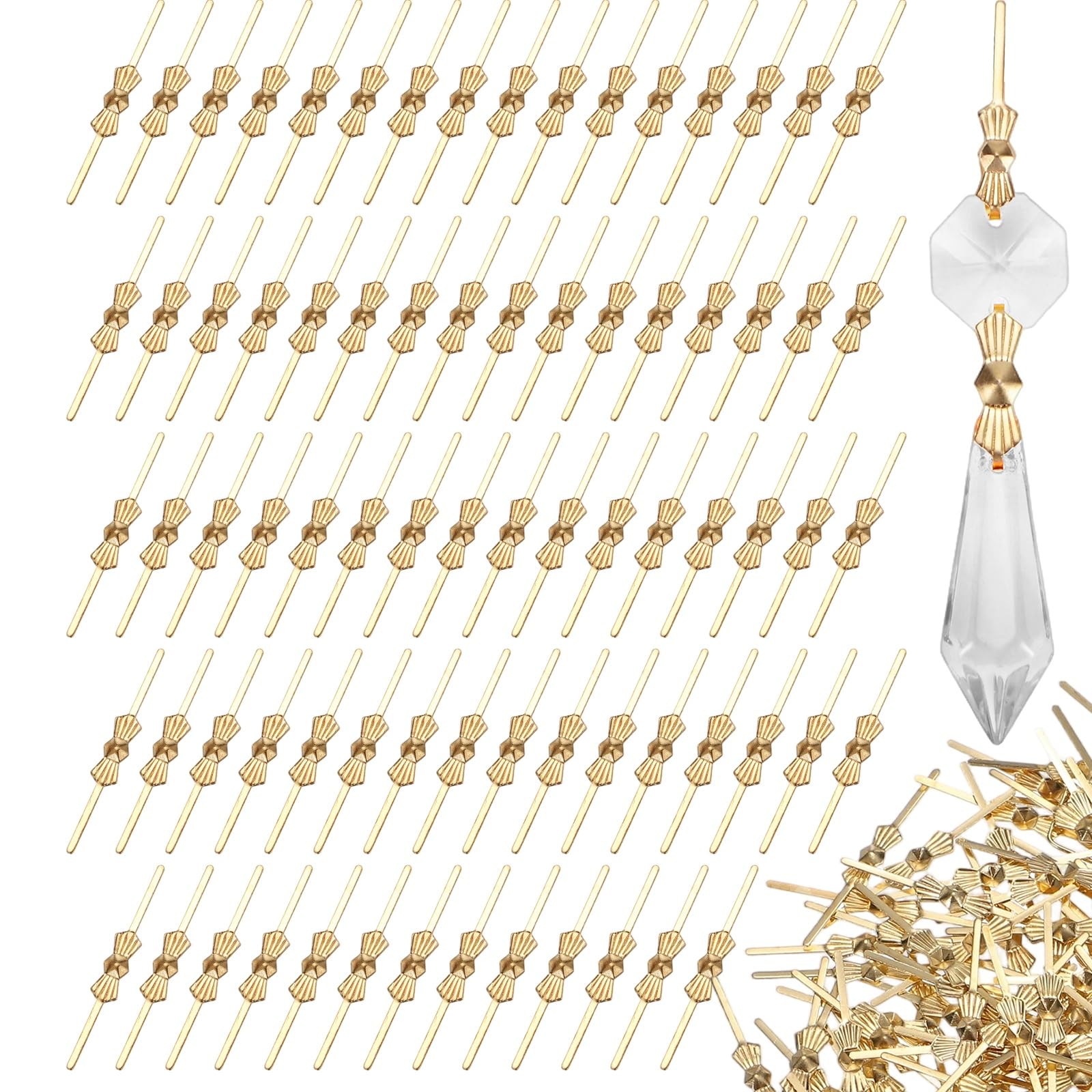M METERXITY 260 Pack Bow Knot Chandelier Crystal Hooks, 1.3 x 0.16 Inch Connector Clips Pins for Fasten Connecting Crystal DIY, Suncatcher, Chandelier, Ceiling Light Parts [Copper, Gold]