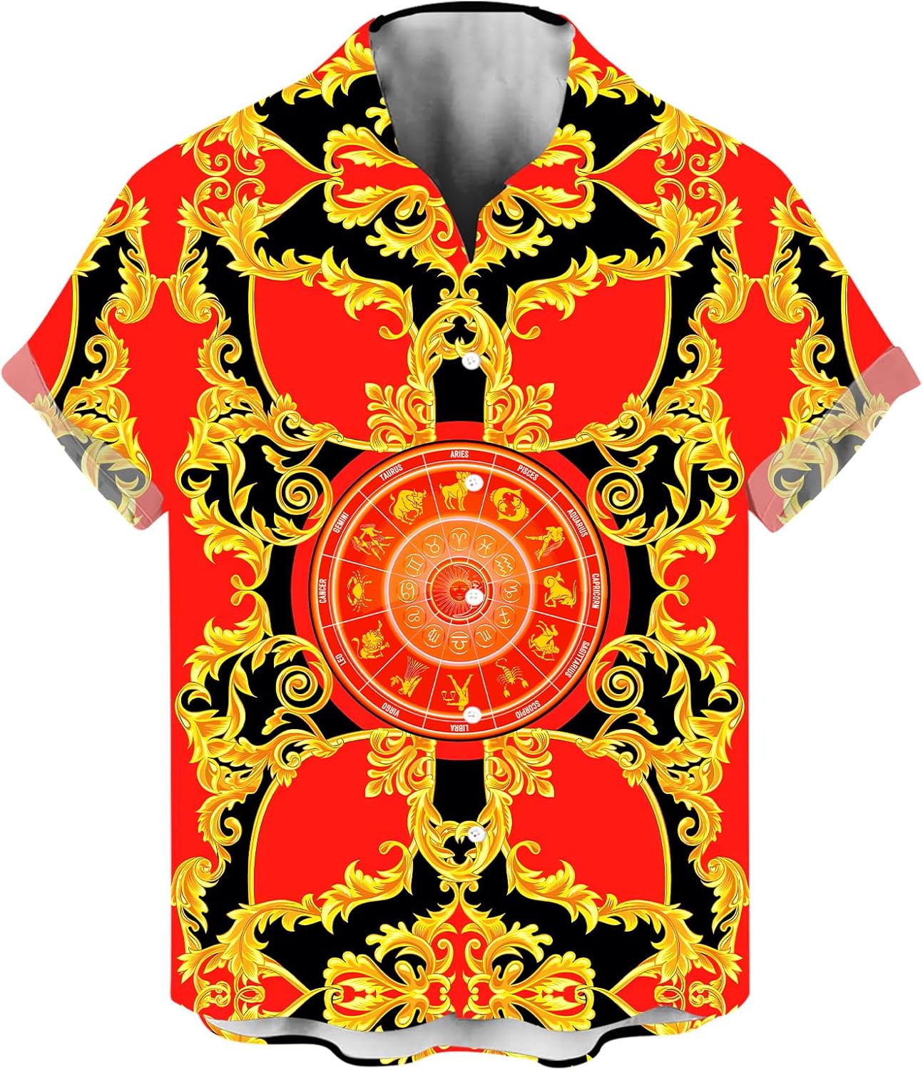 Funny Gold Floral Shirt Fashion Hip Hop Graphic Short Sleeved Button Shirt