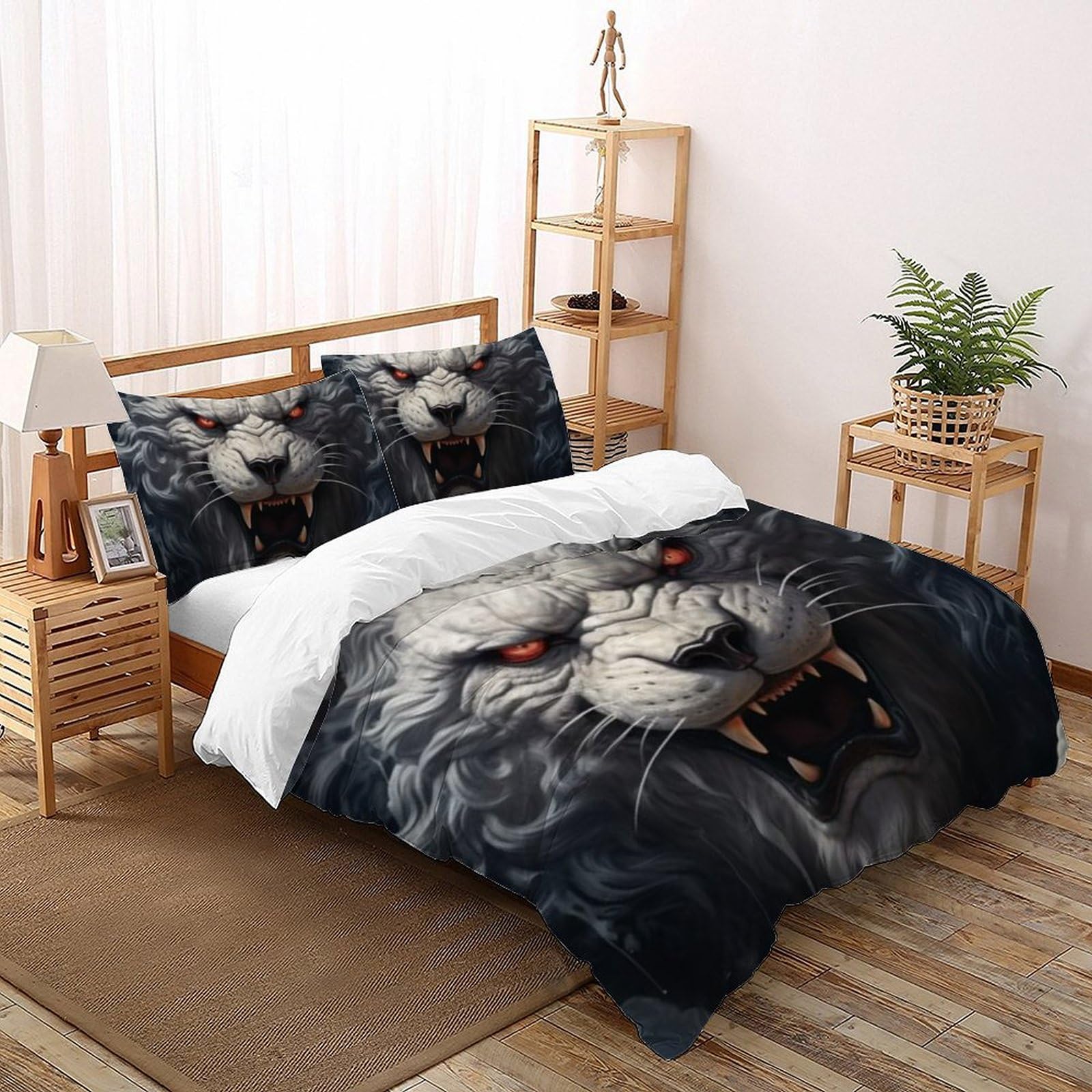 Housse de couette tigre blanc 220x240cm en microfibre imprimée 3D avec fermeture éclair