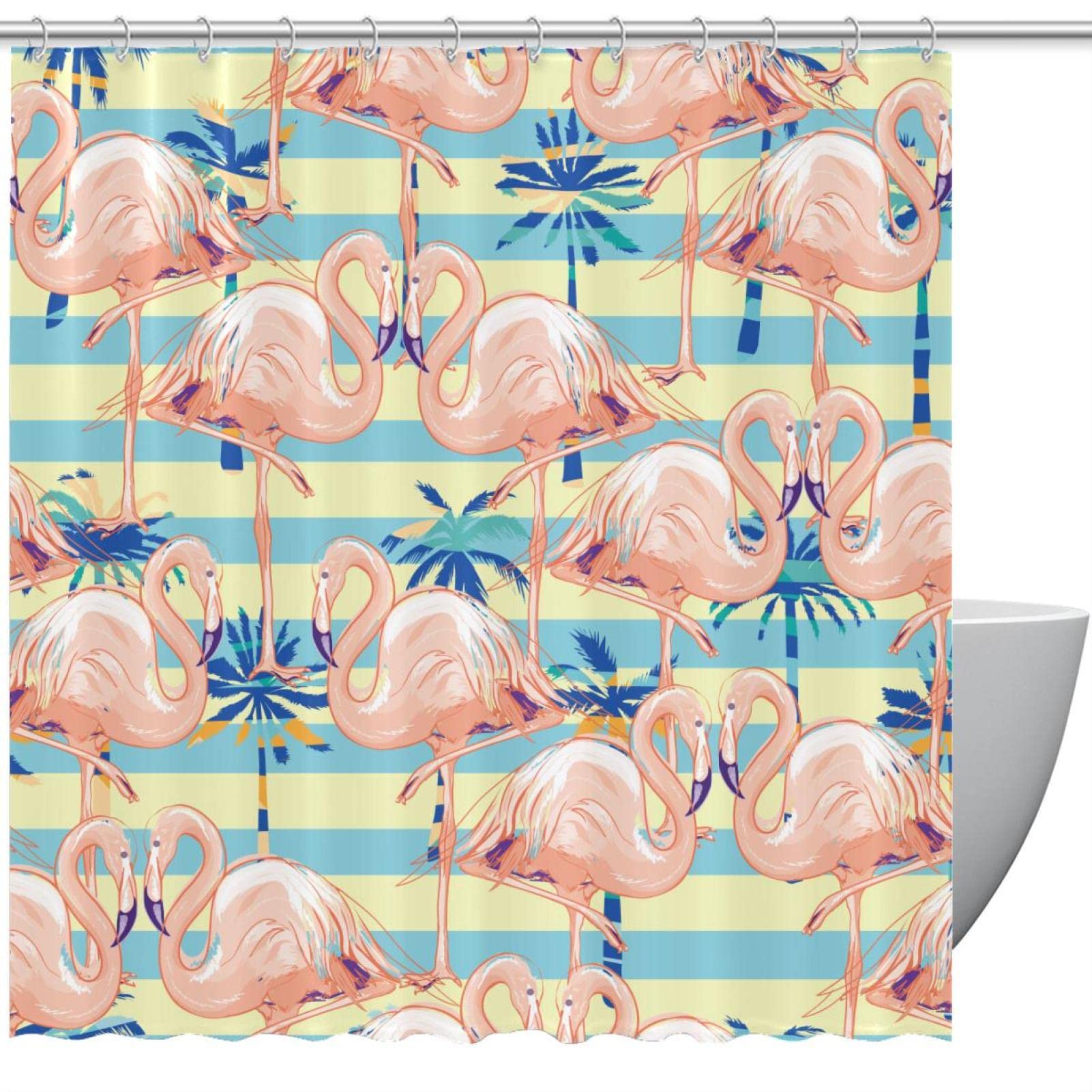 Rideau de douche imperméable motif flamant rose 183x183 cm