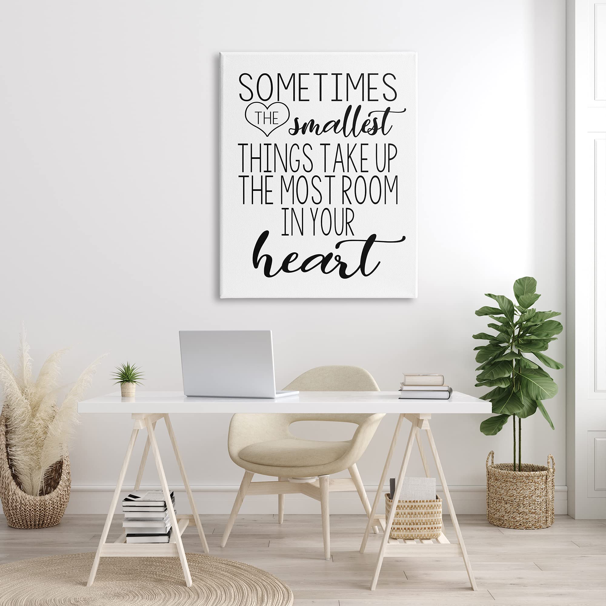 Stupell Industries Smallest Things Take Up Heart Phrase Black White, Designed by Ashley Calhoun Canvas Wall Art, 36 x 48