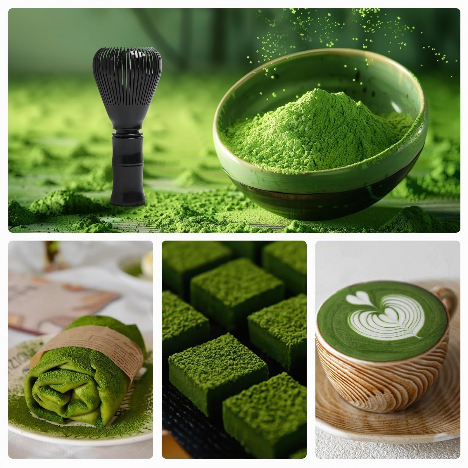 Batidor de Matcha, Set Completo para Ceremonia Tradicional Japonesa de Té, Herramienta Esencial para Preparar Matcha, Material Ecológico, Color Negro
