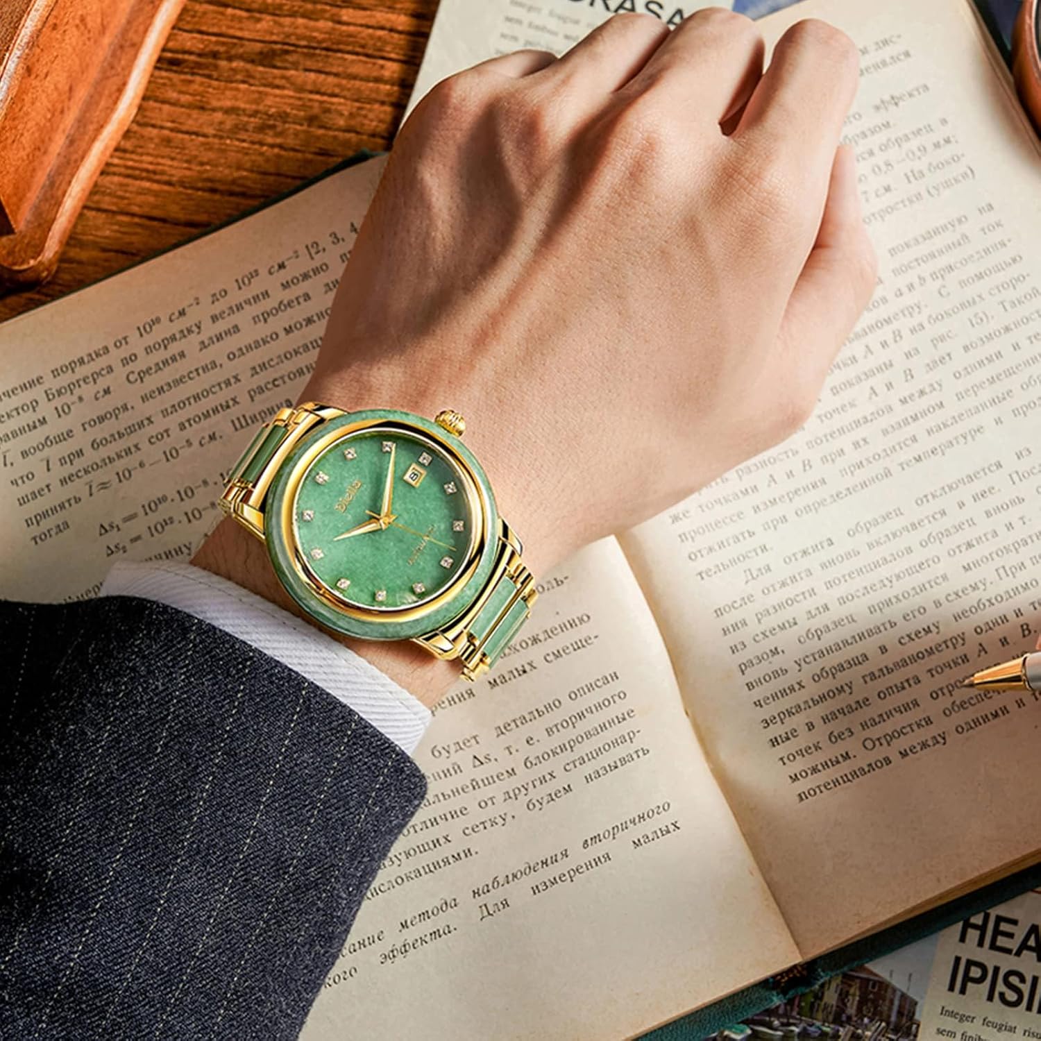 Diella Mens Automatic Watch, Crown with Sapphire, Dial Jade Inlay Exudes a Refined and Elegant Style Date Calendarm, Luminous Display, 5ATM for Men Highend Luxurious Watches Gift (AD6001G) - Image 6