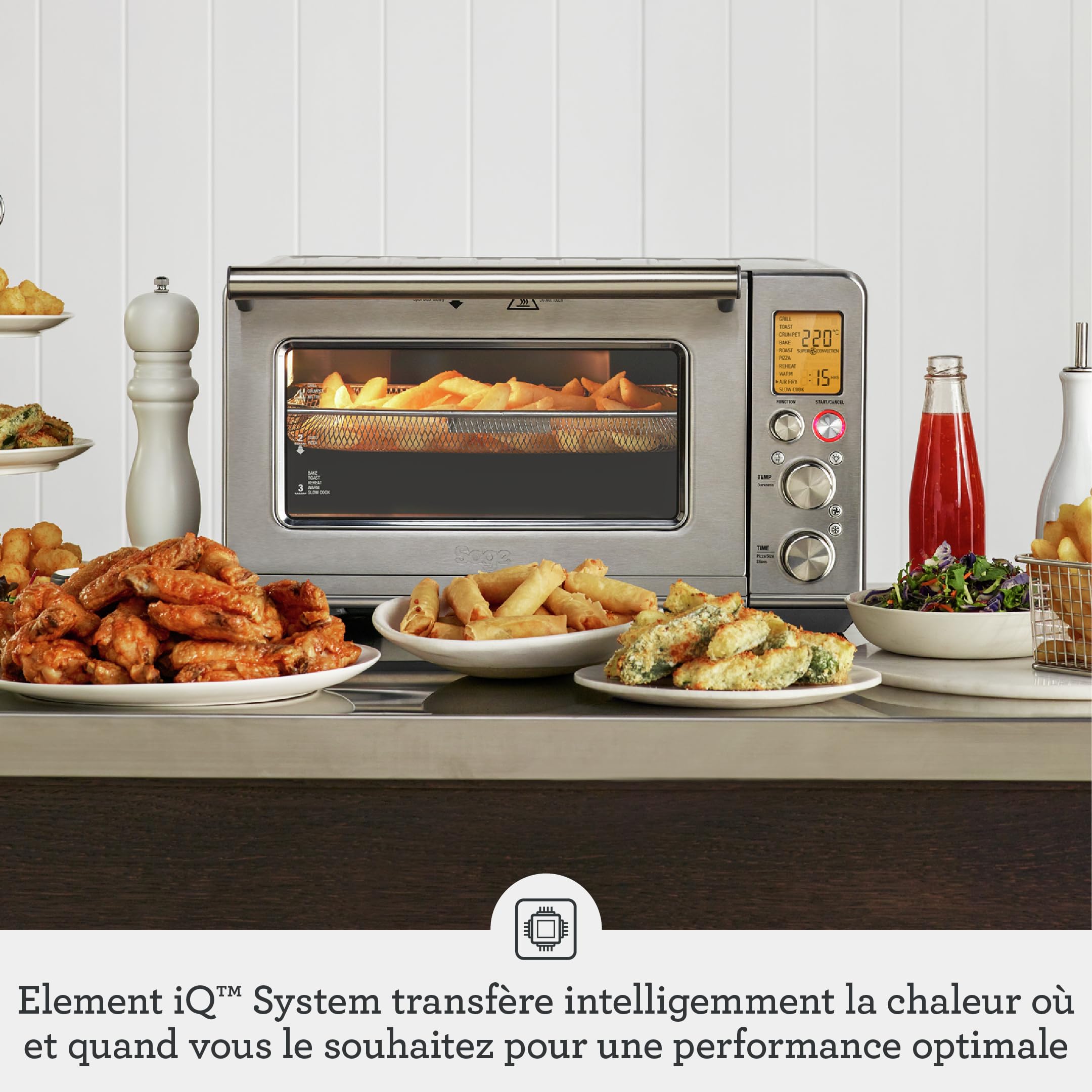 Sage The Smart Oven Air Fryer, Acier Inoxydable Brossé | Four 22L, 10 Fonctions Dont Air Fryer, Jusqu'à 230°C, Element iQ PID; Toaster 6 Tranches, Pizza 30cm et Convection 2 Vitesses