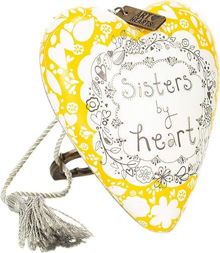 DEMDACO Sisters By Heart - Decoración de recuerdo de resina en forma de corazón amarillo de diente de león 4 x 3