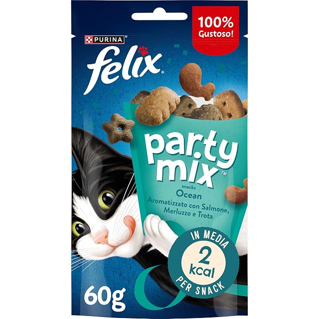 Felix Purina Felix Party Mix Ocean, Snack, premio para Gato, No Aplica, 8 Bolsas de 60 g