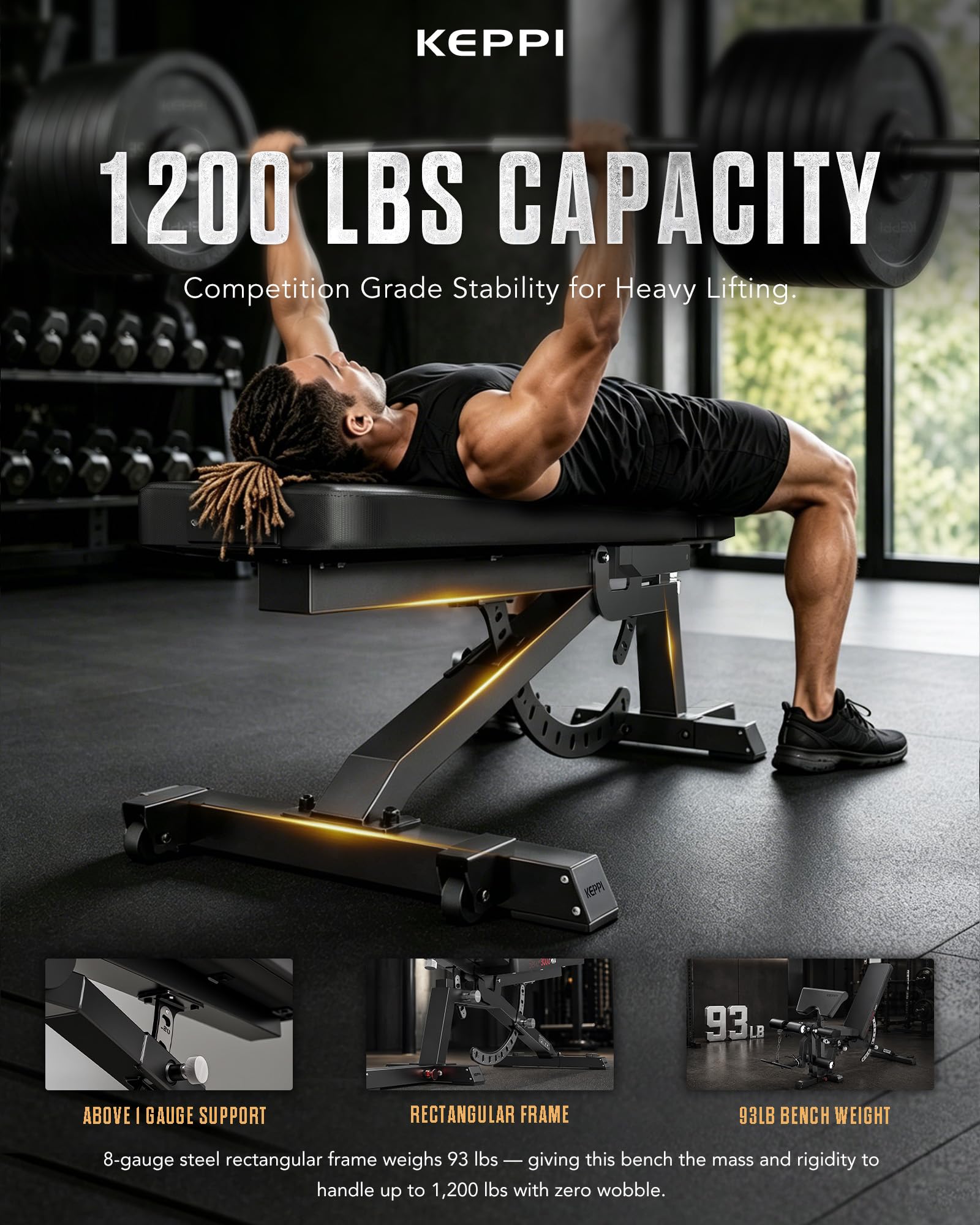 Functional Weight Bench - Bench3000 V2 for Leg Extension/Curl | 93lb Frame Weight with 8 & 16 Gauge Material, Commercial Grade Attachment with Ergonomic Design, 12+3 Multi-Angle